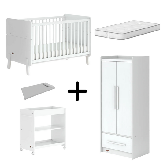 Boori - Natty Cot with Mattress, Universal Changer and Wardrobe Set Barley White