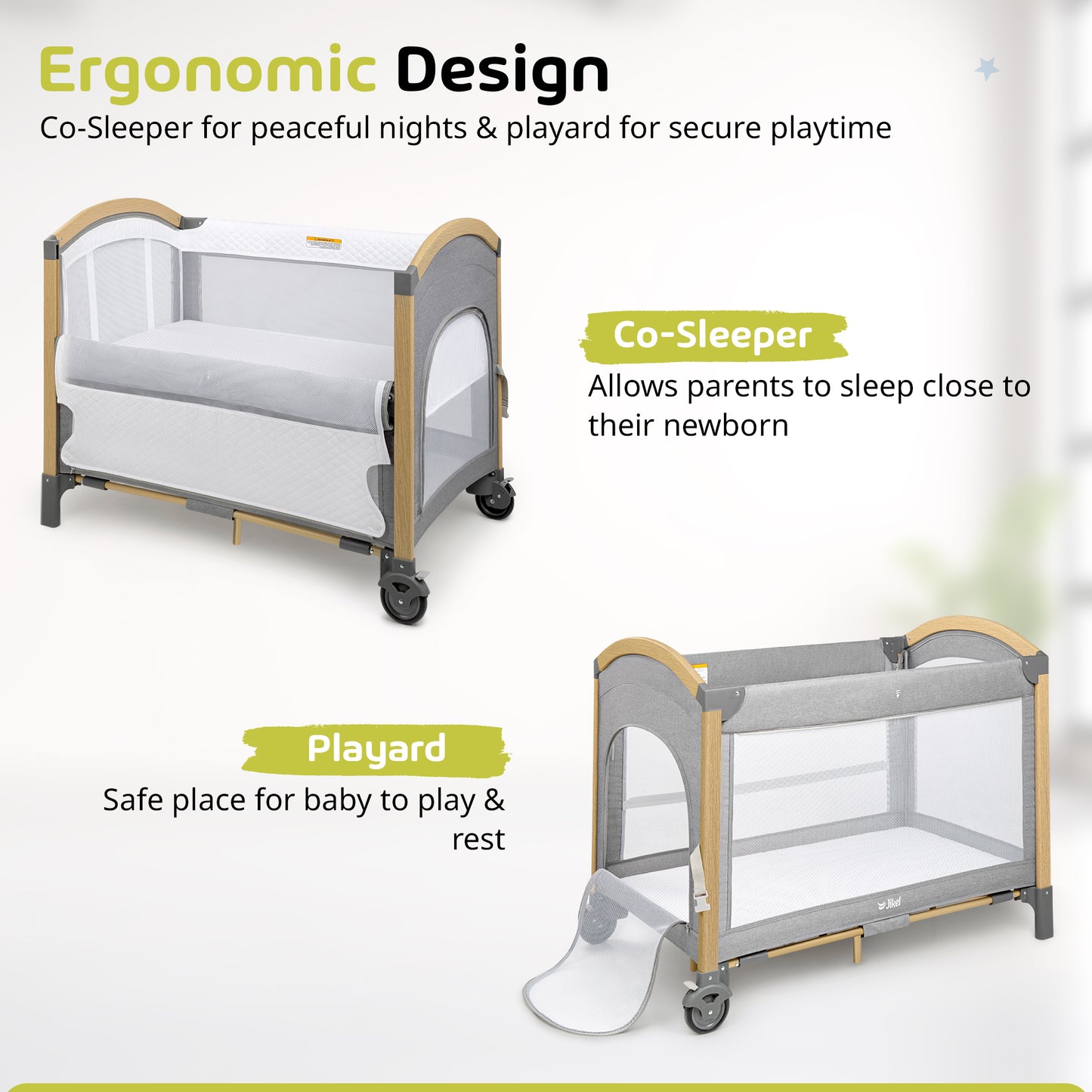Jikel - Pole Co-sleeper & Playpen - Birchwood