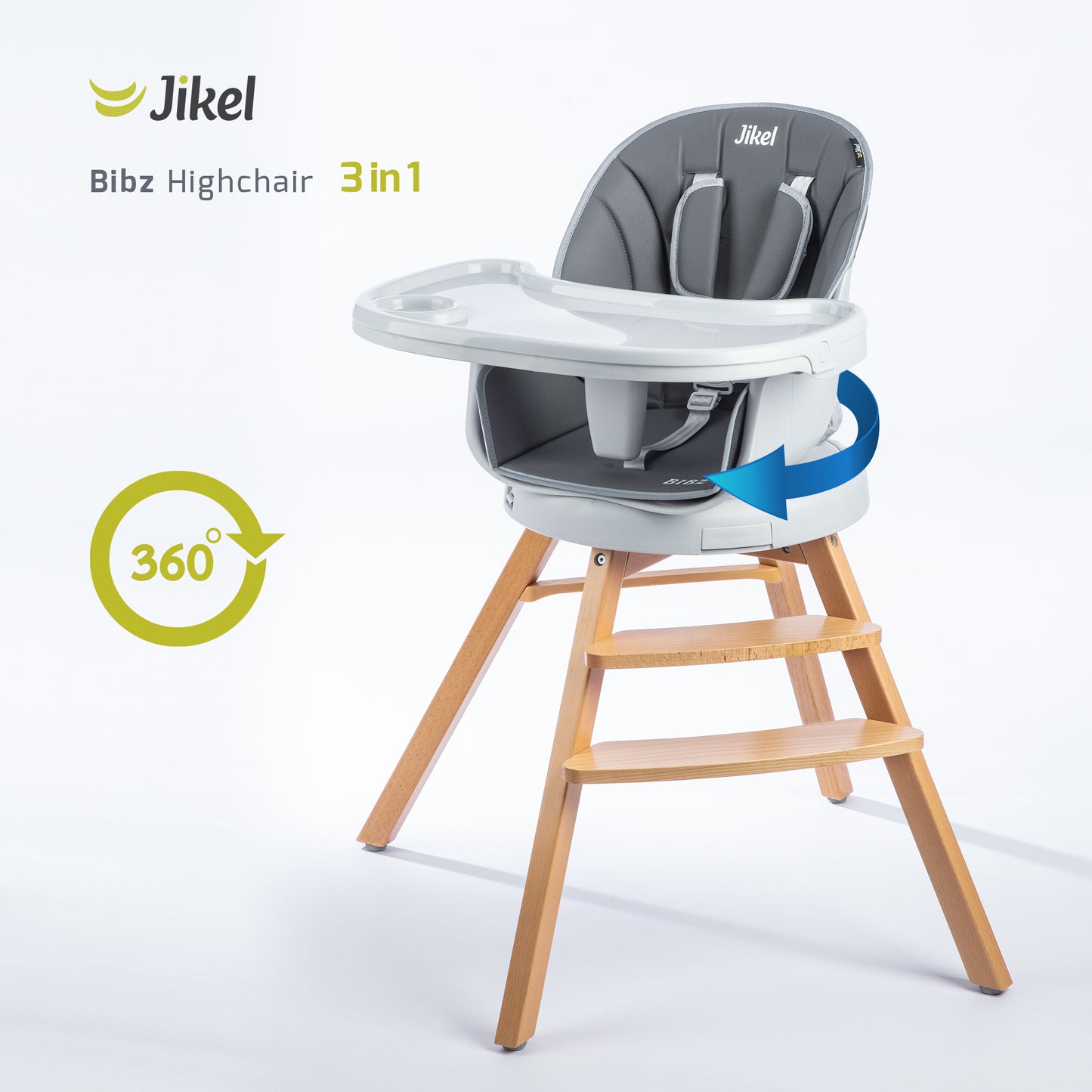Jikel - Bibz 360 Rotating Wooden Highchair - Charcoal