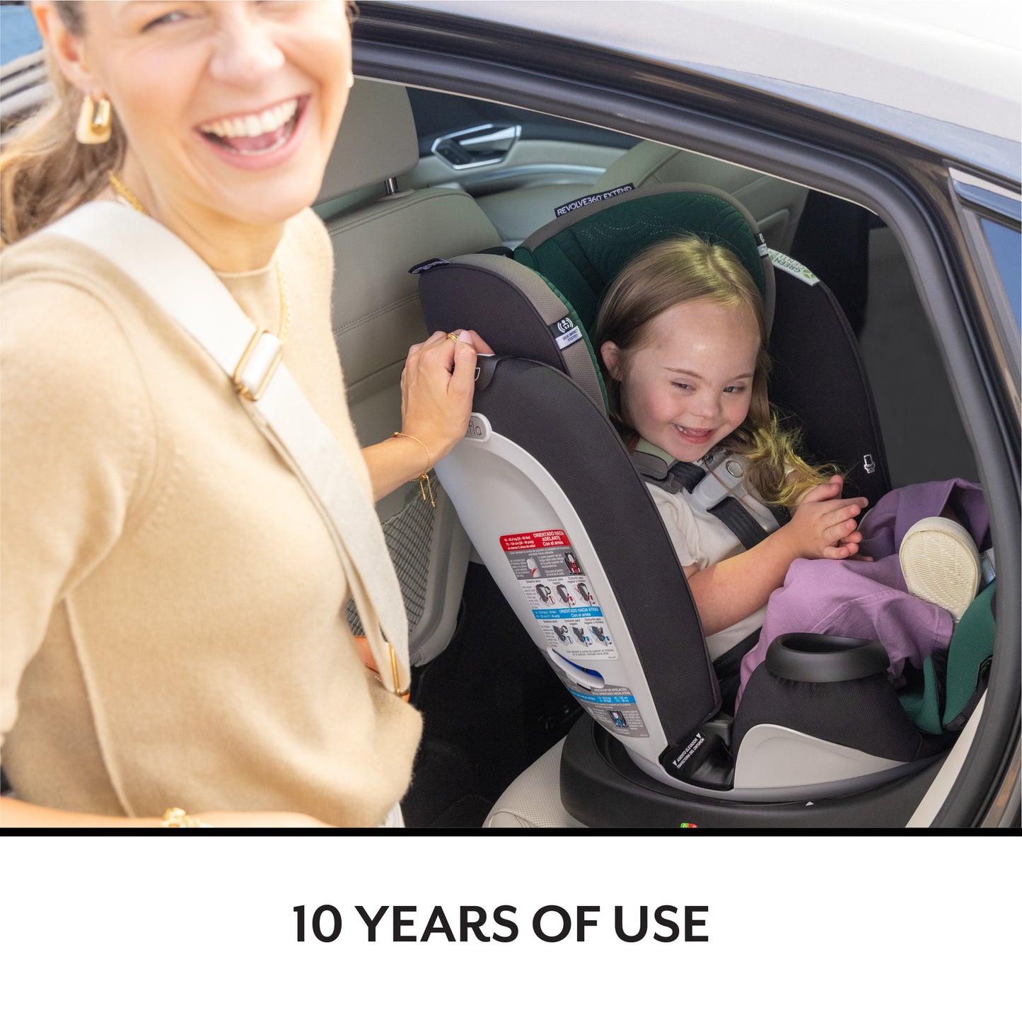 Evenflo - Limited Edition Revolve360 Extend All-in-One Rotational Car Seat with Green & Gentle Fabric - Champagne