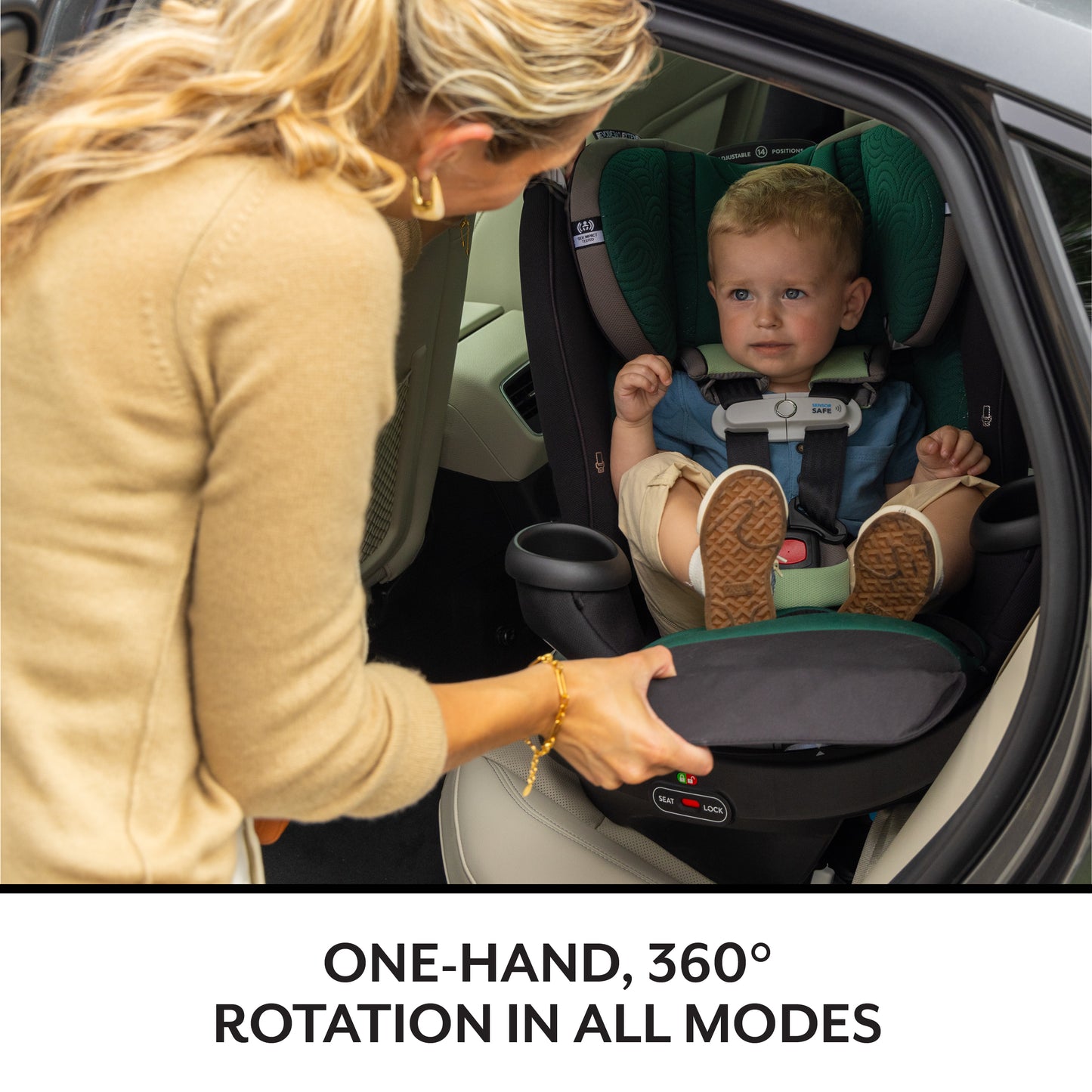 Evenflo - Limited Edition Revolve360 Extend All-in-One Rotational Car Seat with Green & Gentle Fabric - Champagne