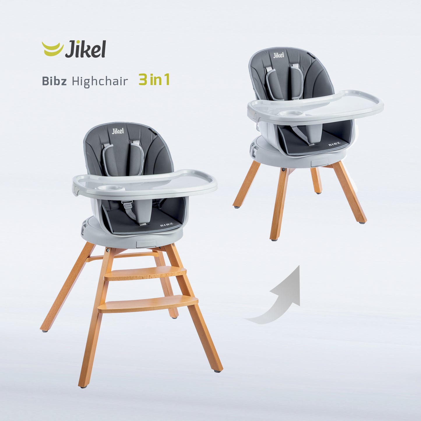 Jikel - Bibz 360 Rotating Wooden Highchair - Charcoal