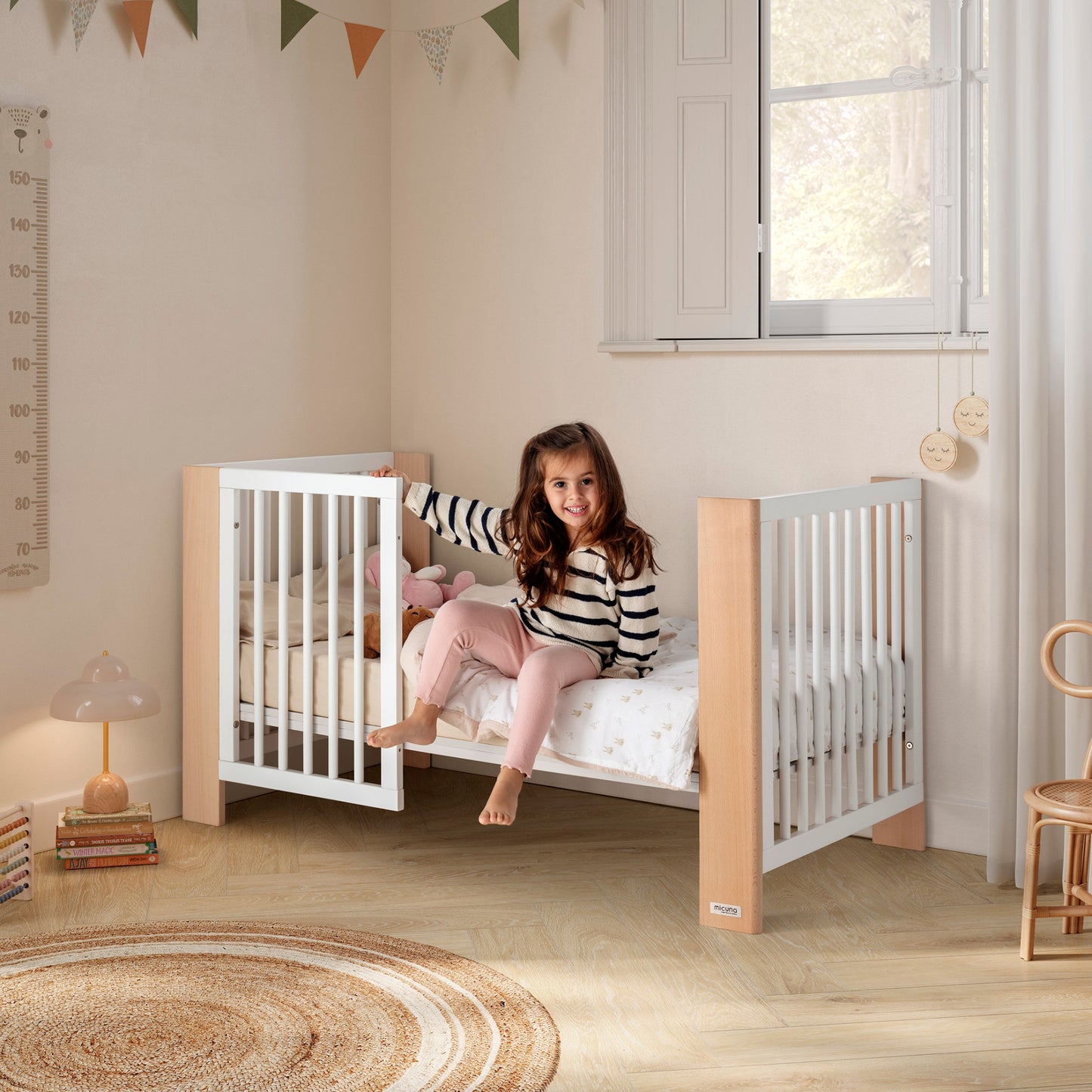 MICUNA - CONVERBABY COT WHITE/NATURAL WAX 140X70