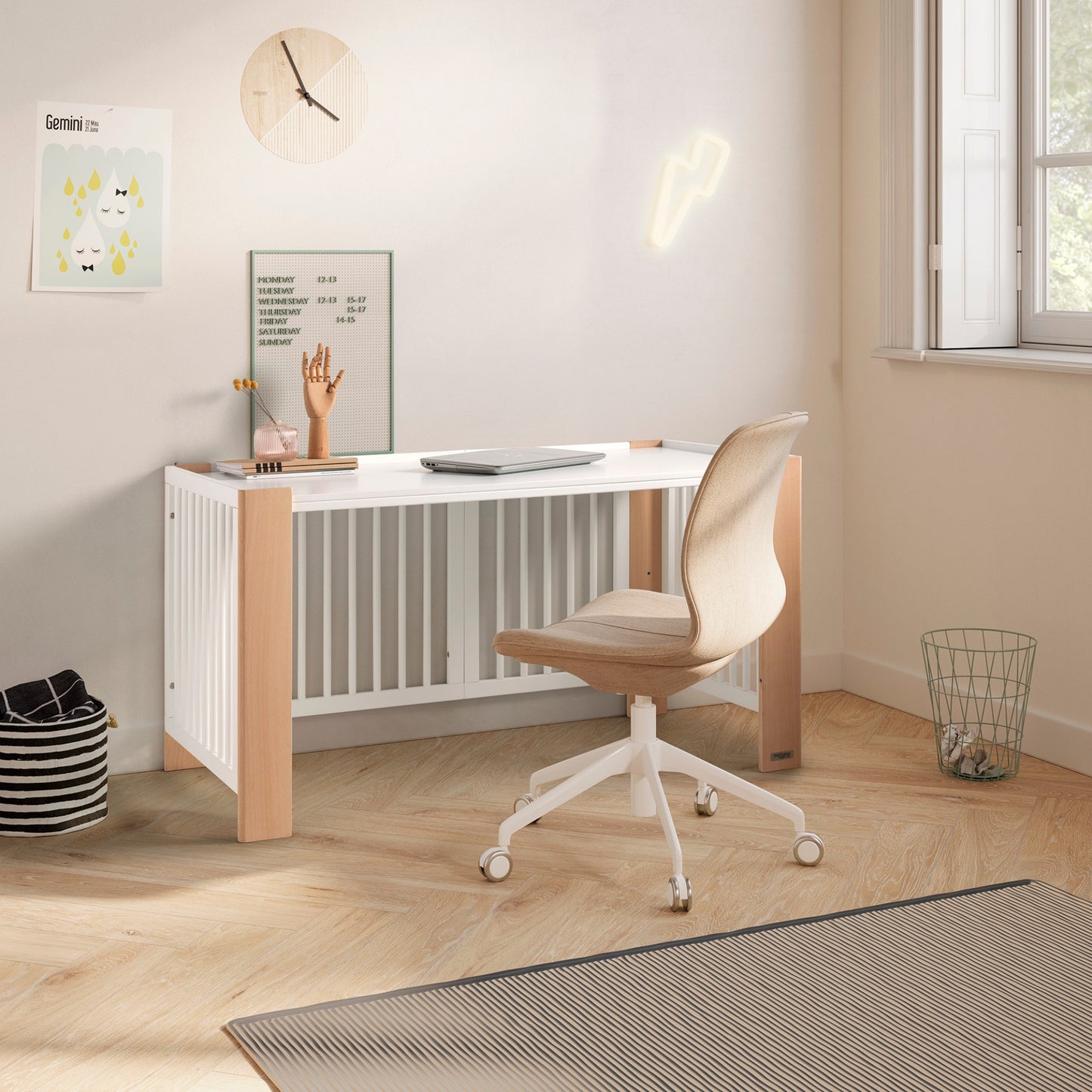 MICUNA - CONVERBABY COT WHITE/NATURAL WAX 140X70