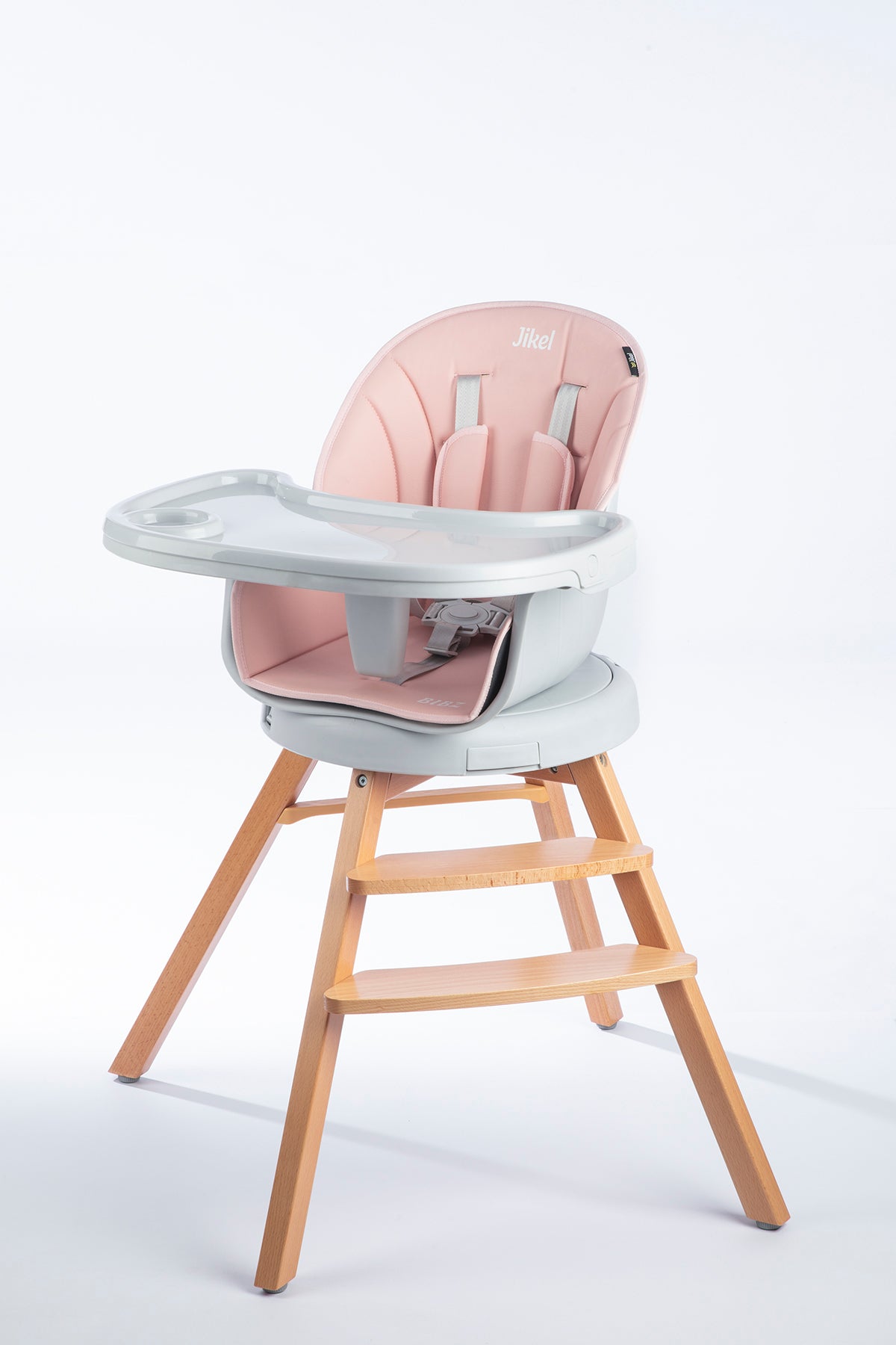 Jikel - Bibz 360 Rotating Wooden Highchair - Dark Pink