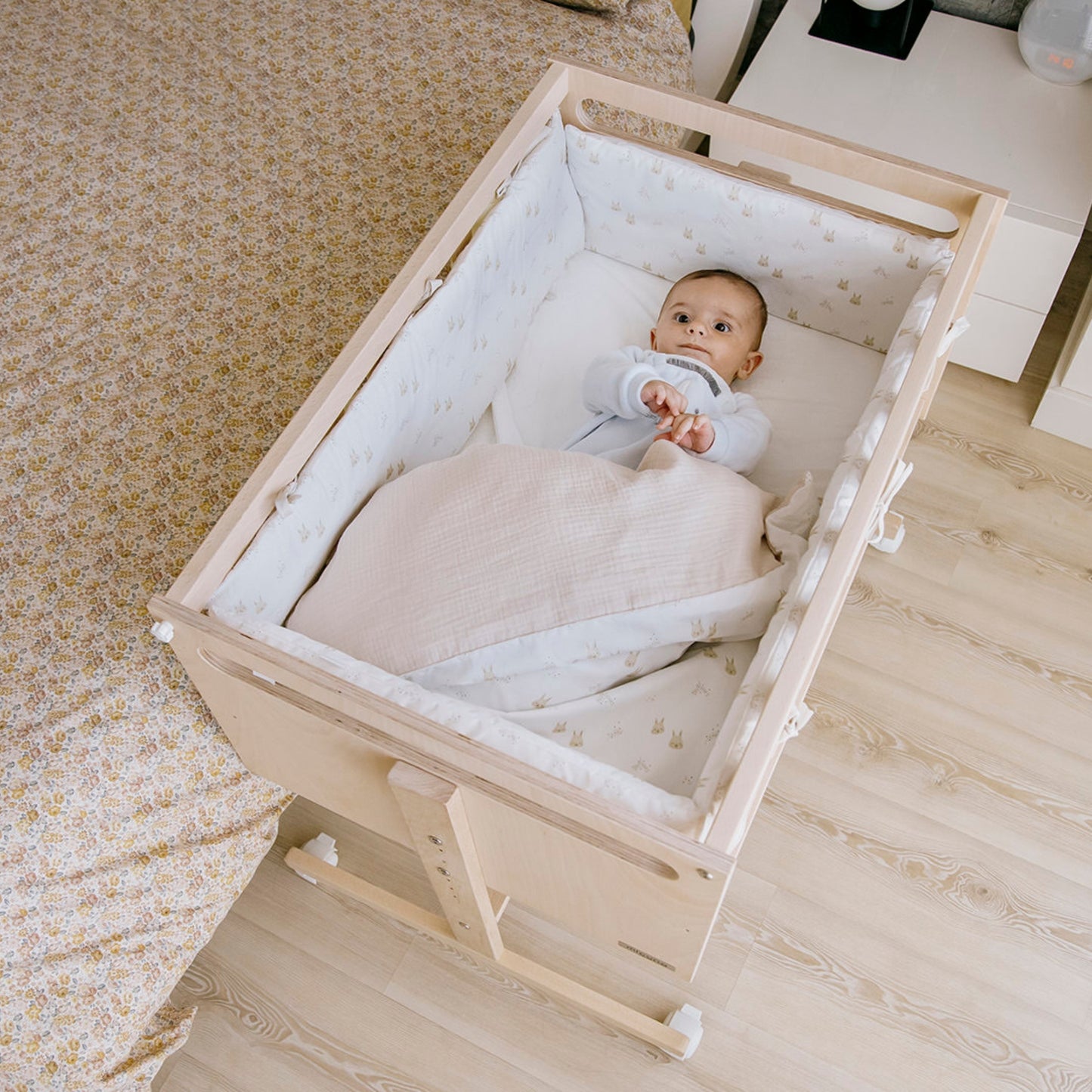 MICUNA - MO-1973 YOU & ME PLUS MINI COT WHITE/NATURAL WAX