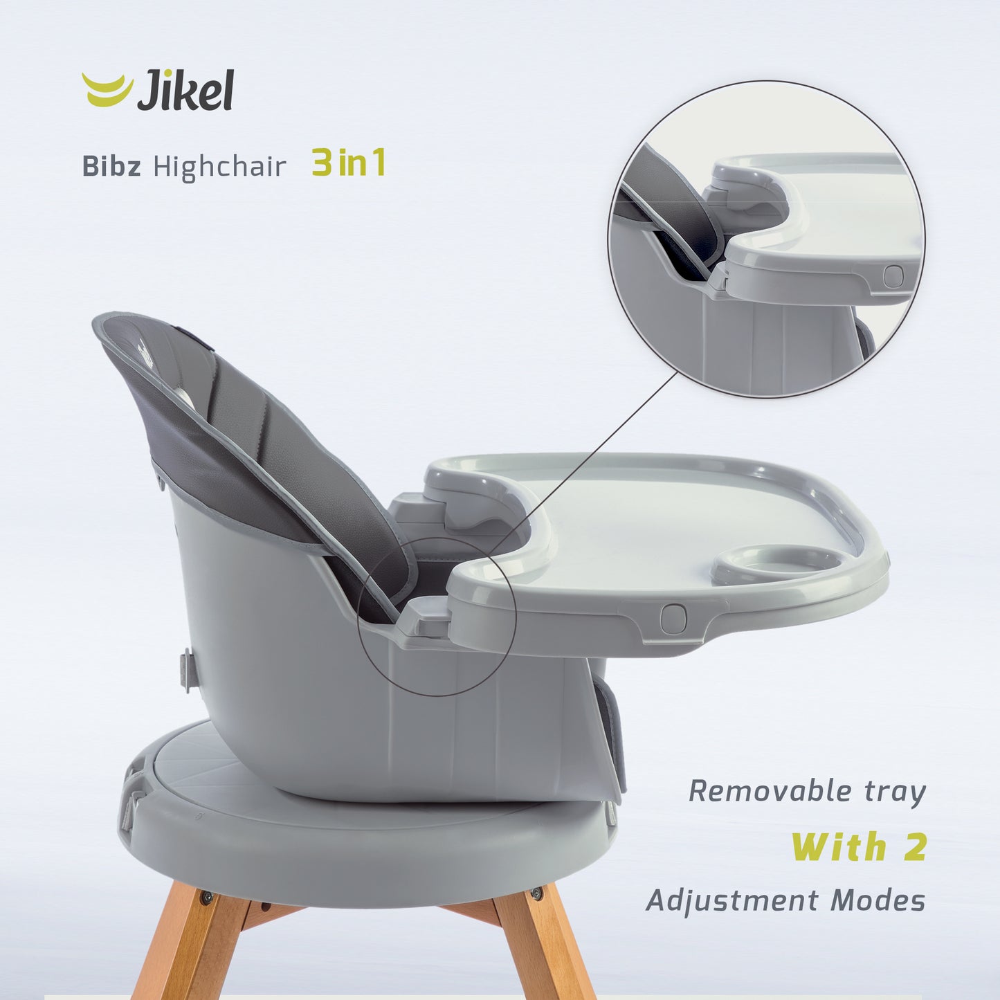 Jikel - Bibz 360 Rotating Wooden Highchair - Charcoal