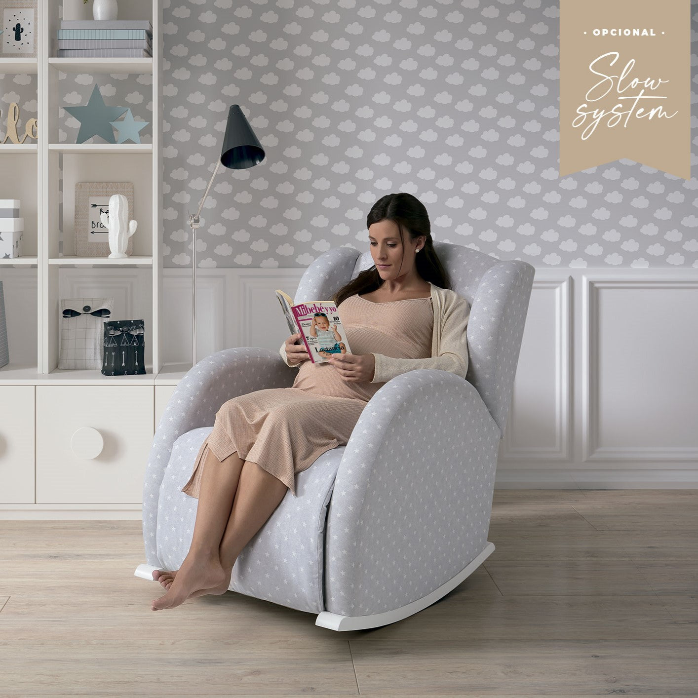 MICUNA - ROCKING NURSING CHAIR FLOR SLOW SYSTEM WHITE-WHITE LEATHERETTE