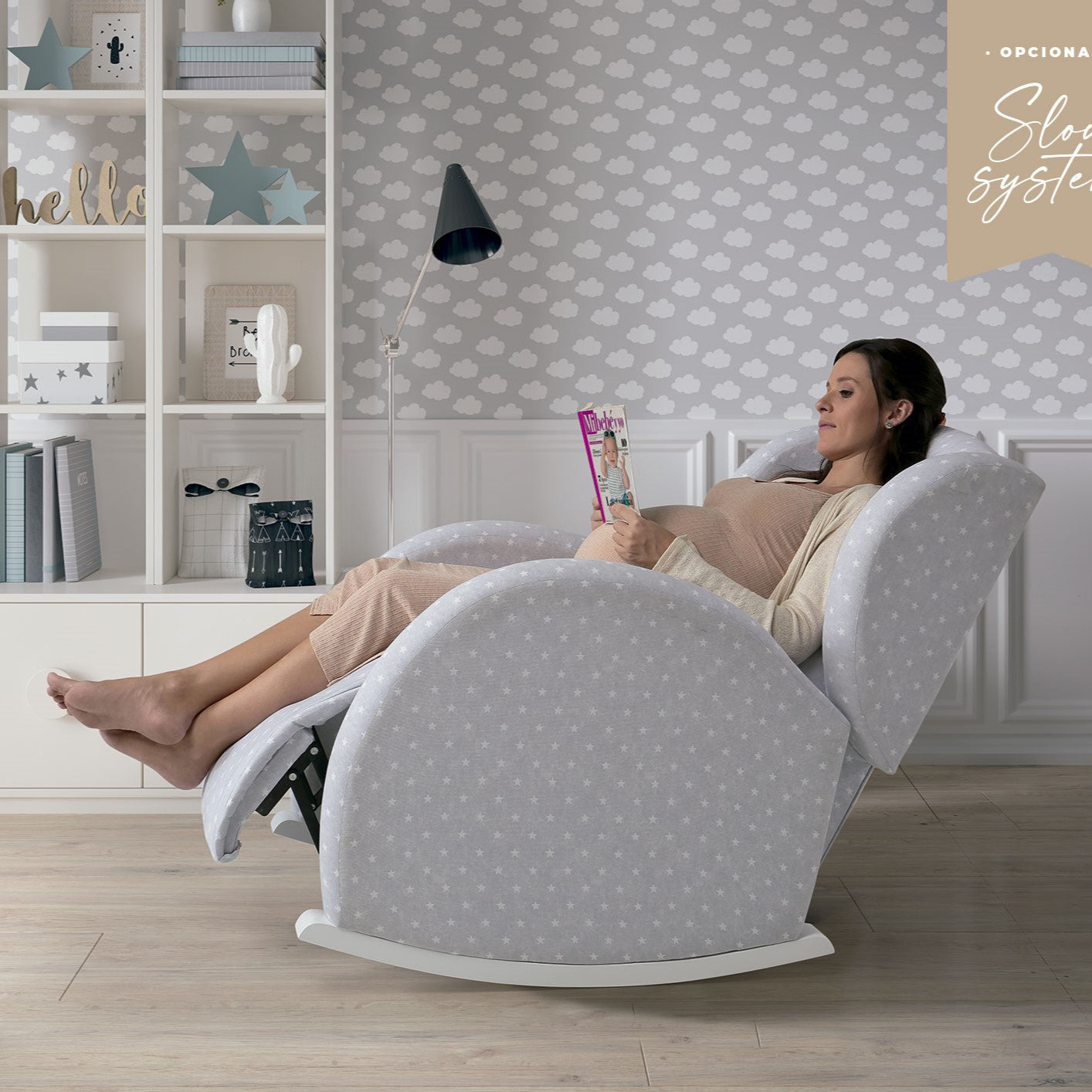 MICUNA - ROCKING NURSING CHAIR FLOR SLOW SYSTEM WHITE-GREY GALAXY