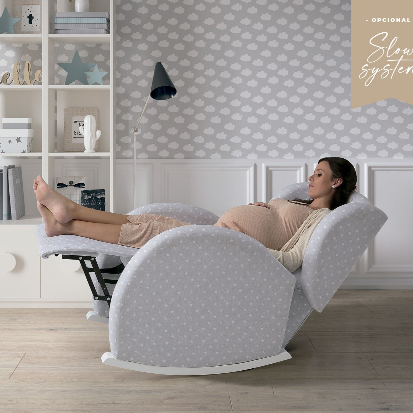 MICUNA - ROCKING NURSING CHAIR FLOR ACUALINE NIGHT GREY SLOW SYSTEM
