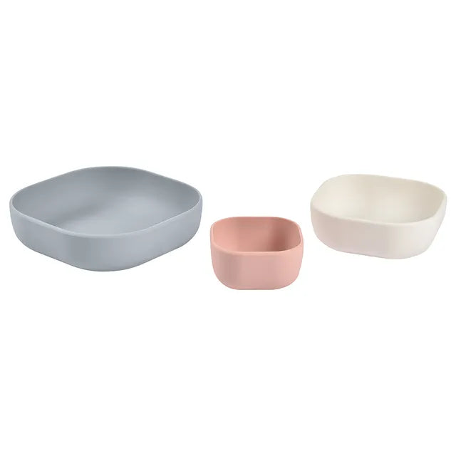 Beaba - Silicone 3 Piece Nesting Bowl Set - Velvet Grey/ Cotton/ Dusty Rose