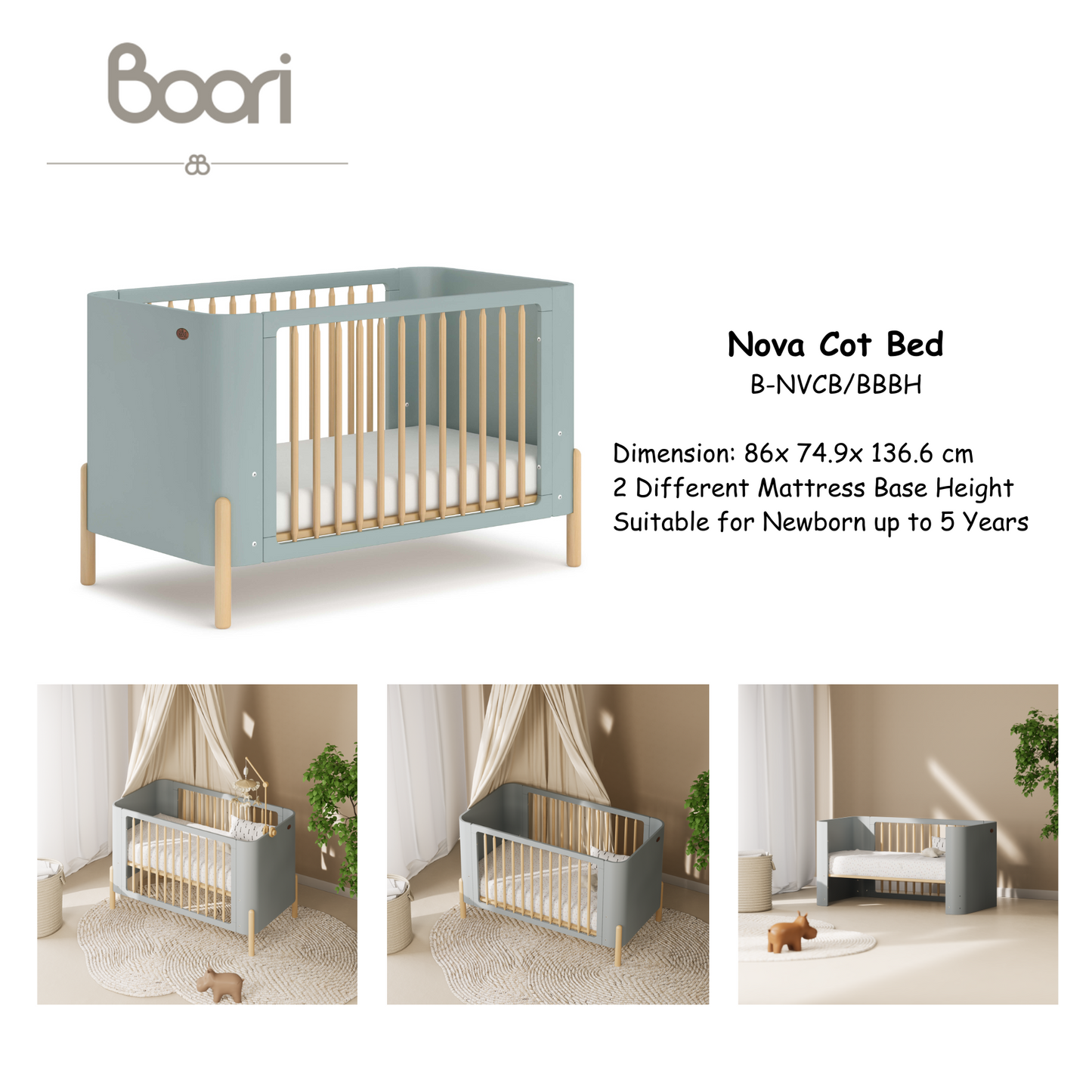 Boori - Nova Cot Bed - Blueberry and Beech