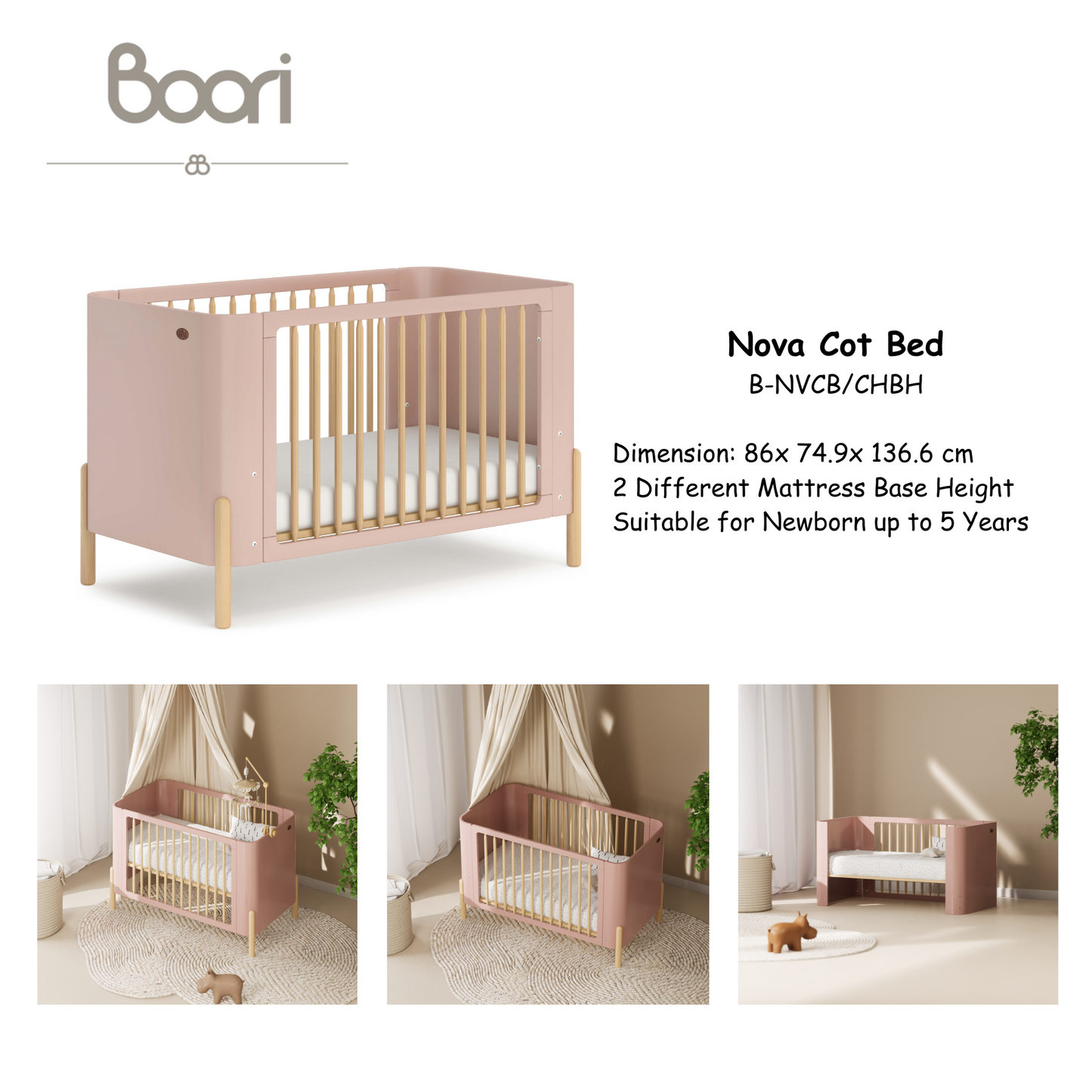Boori - Nova Cot Bed_Cherry and Beech