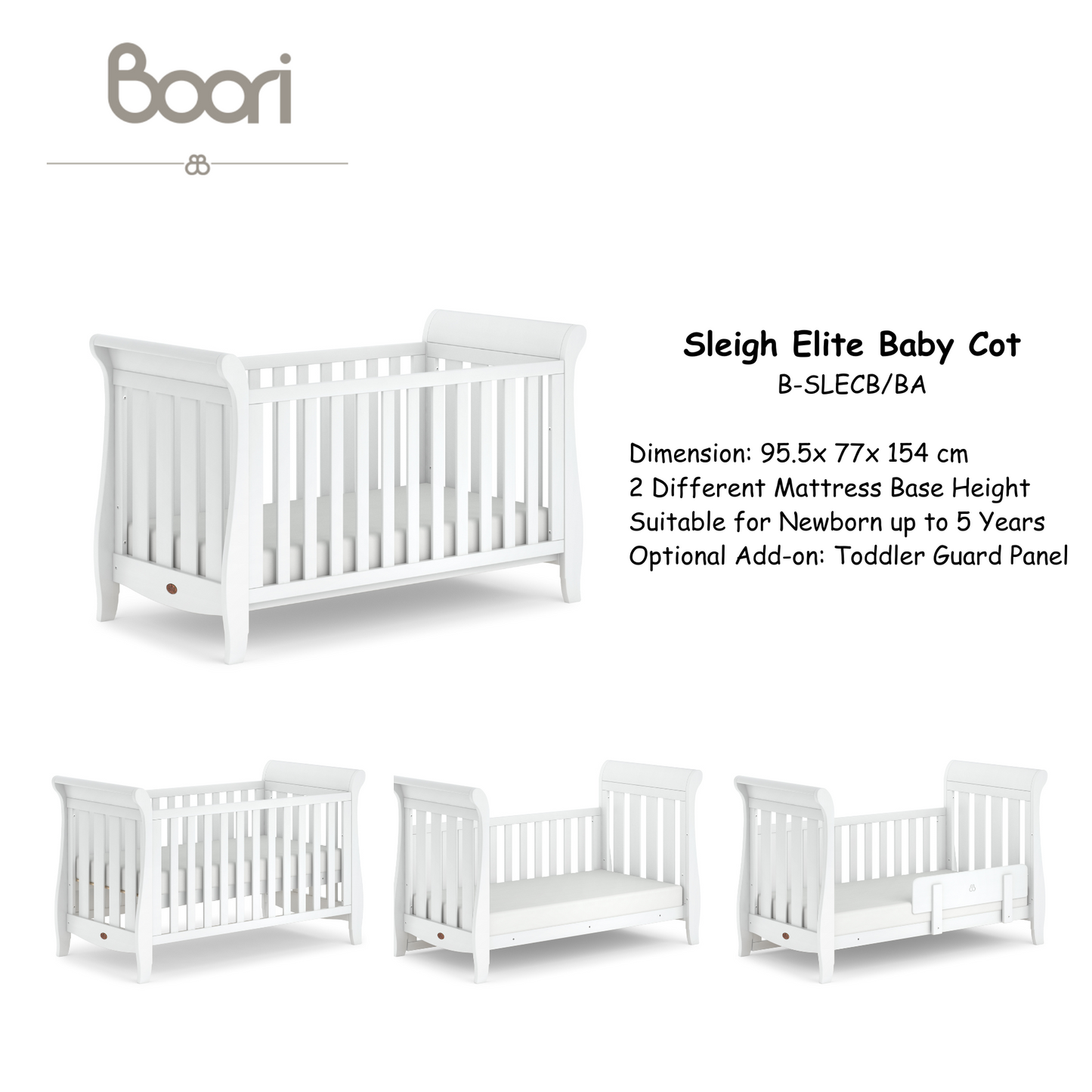 Boori - Sleigh Elite Baby Cot_Barley White