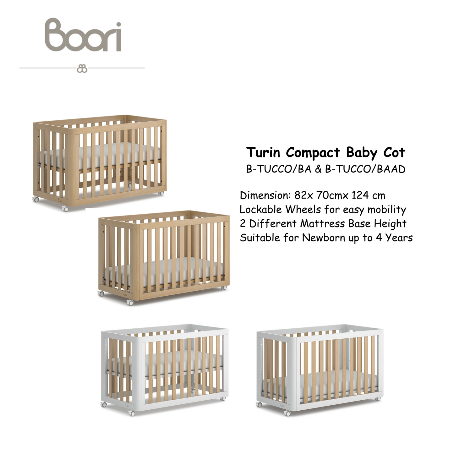 Boori - Turin Compact Baby Cot_Barley White 120 x 60 cm