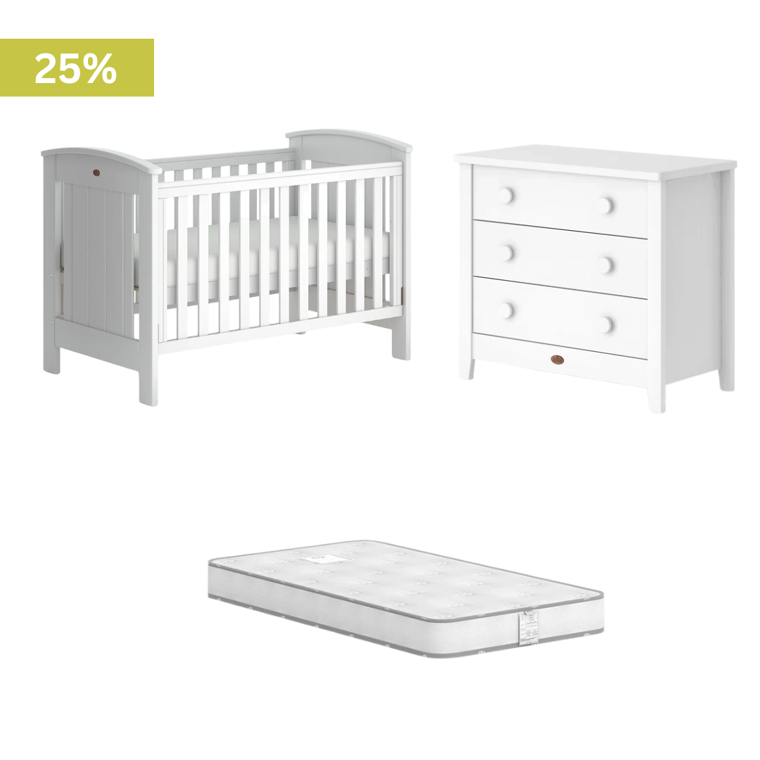 Boori - Casa Baby Cot Barley White and 3 Drawer Chest Barley White