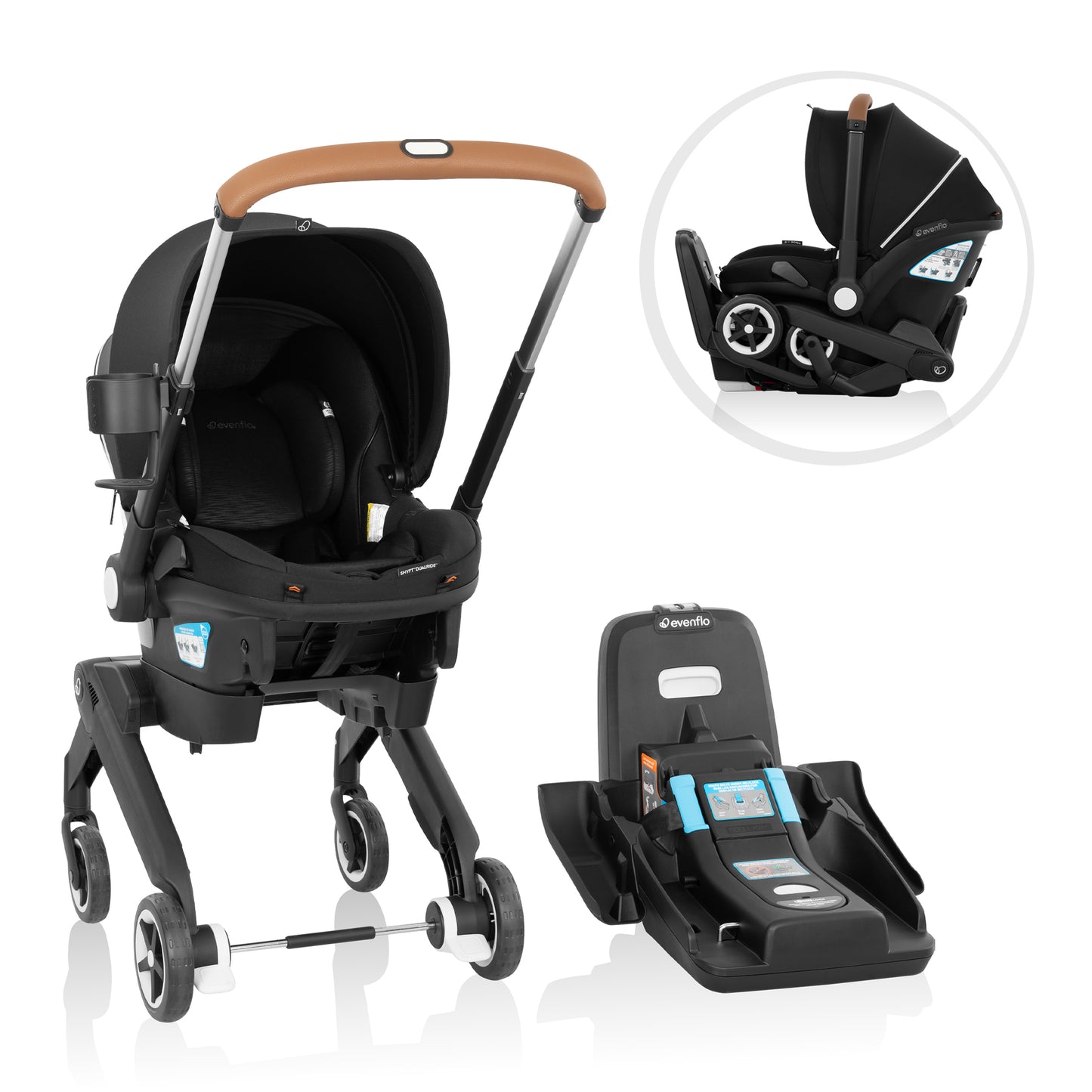 Evenflo - Gold Shyft DualRide with Carryall Storage Infant Car Seat and Stroller Combo - Onyx Black