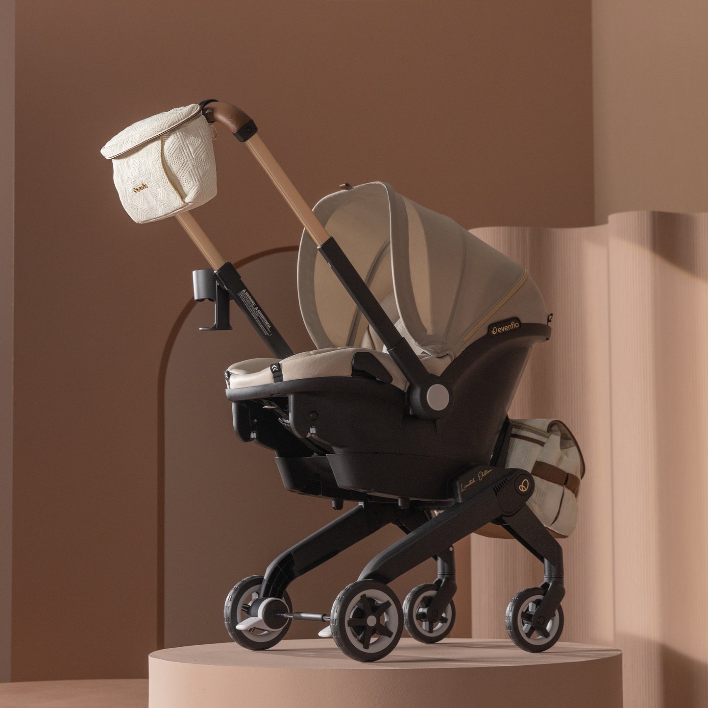 Evenflo - Shyft DualRide with Carryall Storage Infant Car Seat and Stroller Combo with Green & Gentle Fabric - Champagne