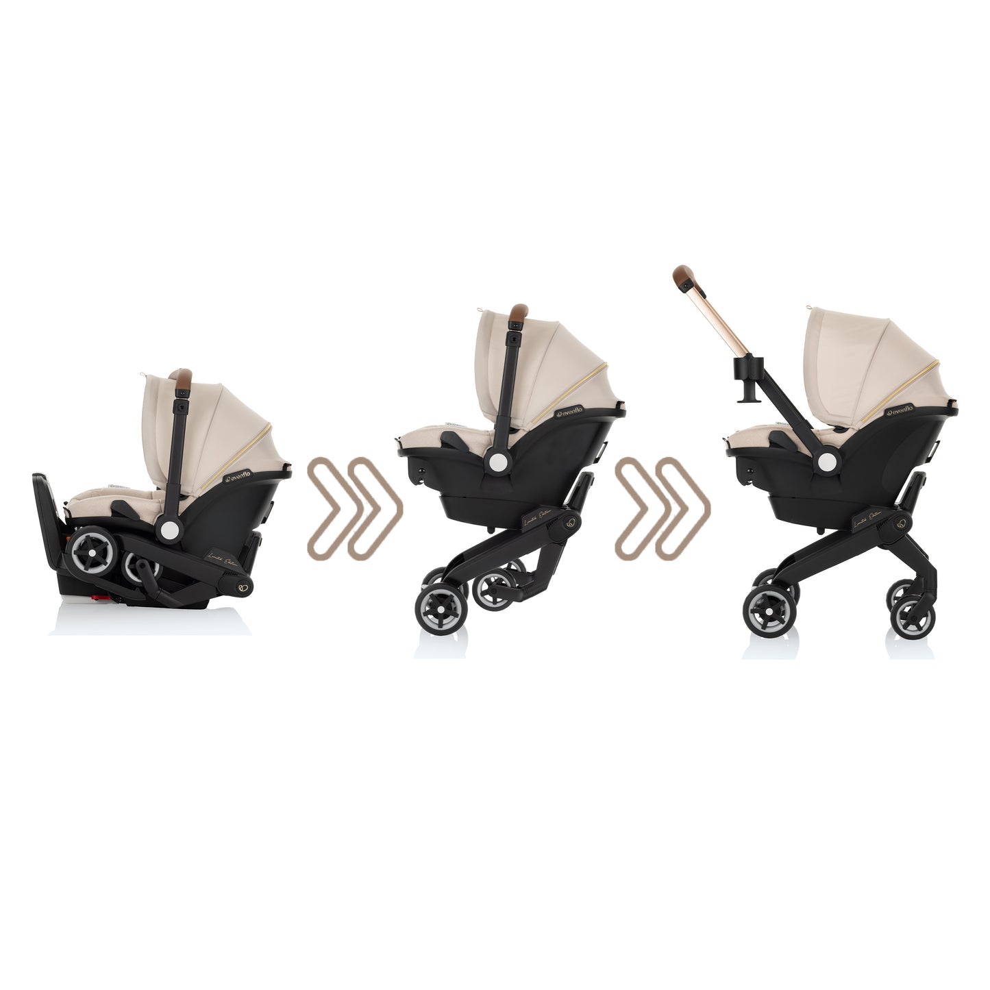 Evenflo - Shyft DualRide with Carryall Storage Infant Car Seat and Stroller Combo with Green & Gentle Fabric - Champagne