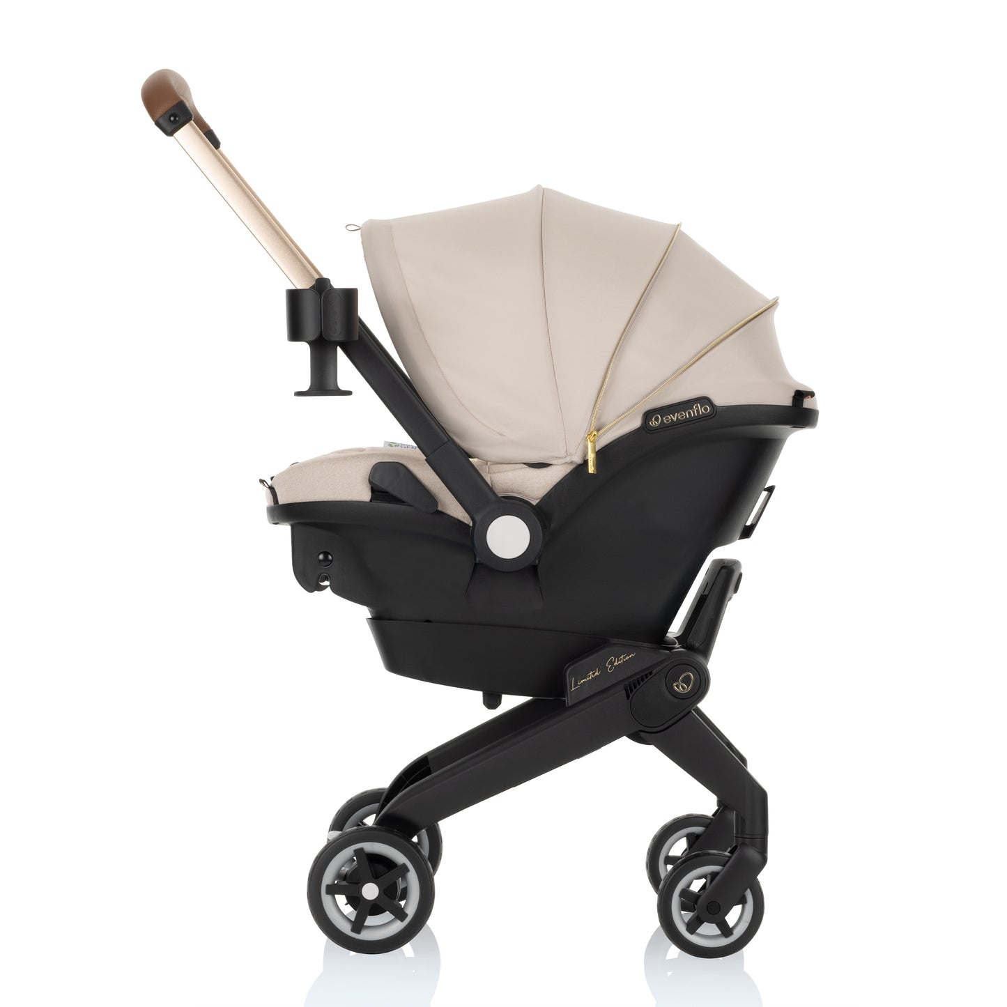 Evenflo - Shyft DualRide with Carryall Storage Infant Car Seat and Stroller Combo with Green & Gentle Fabric - Champagne