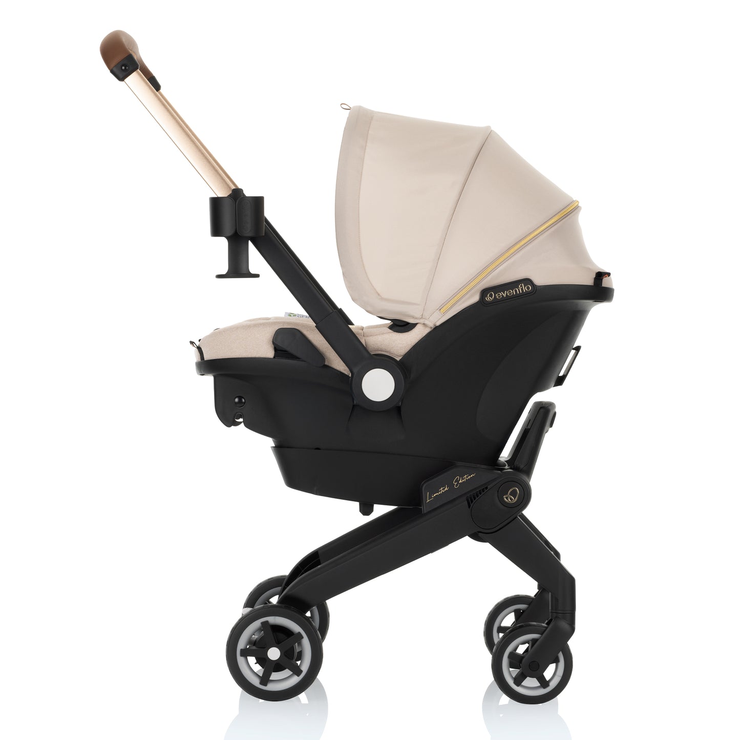 Evenflo - Shyft DualRide with Carryall Storage Infant Car Seat and Stroller Combo with Green & Gentle Fabric - Champagne