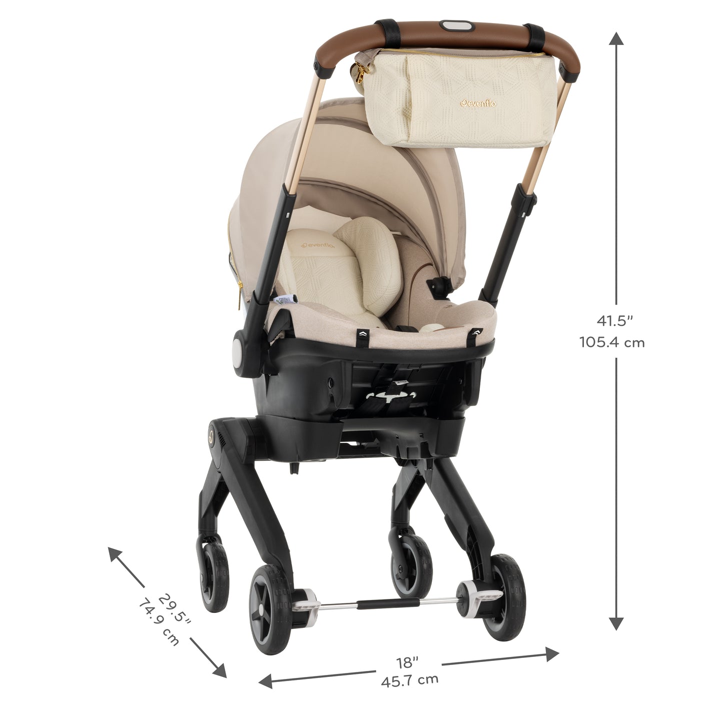 Evenflo - Shyft DualRide with Carryall Storage Infant Car Seat and Stroller Combo with Green & Gentle Fabric - Champagne