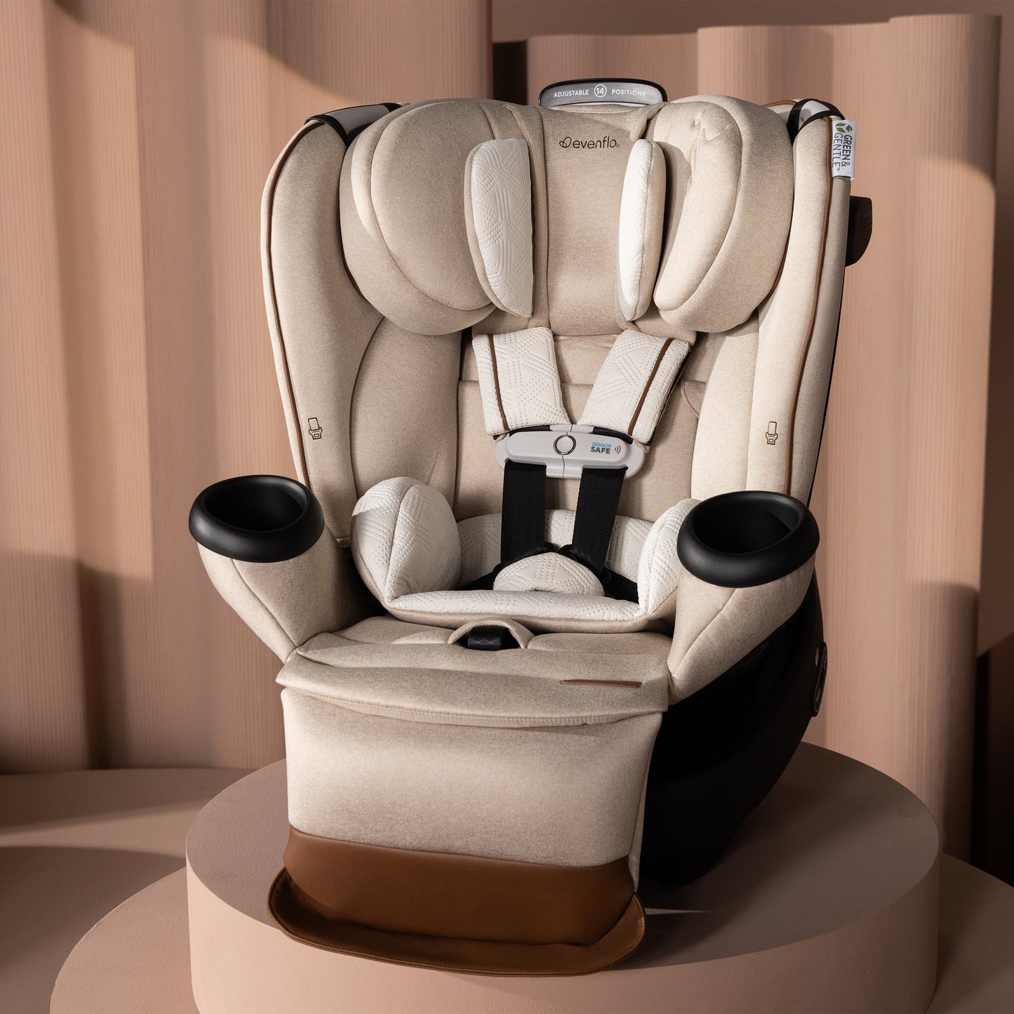 Evenflo - Limited Edition Revolve360 Extend All-in-One Rotational Car Seat with Green & Gentle Fabric - Champagne