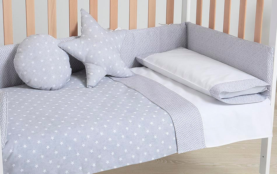 MICUNA - GALAXY GREY COT PROTECTOR + DUVET 120 X 60
