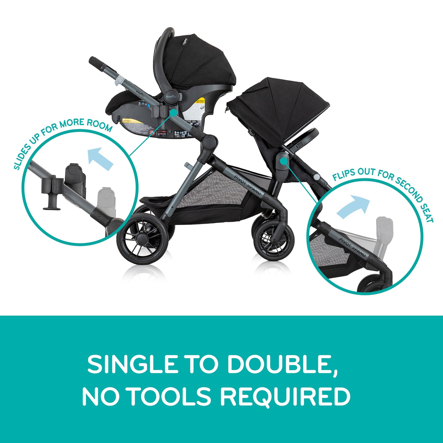 Evenflo - Pivot Xpand Modular Travel System with LiteMax Infant Car Seat - Ayrshire Black