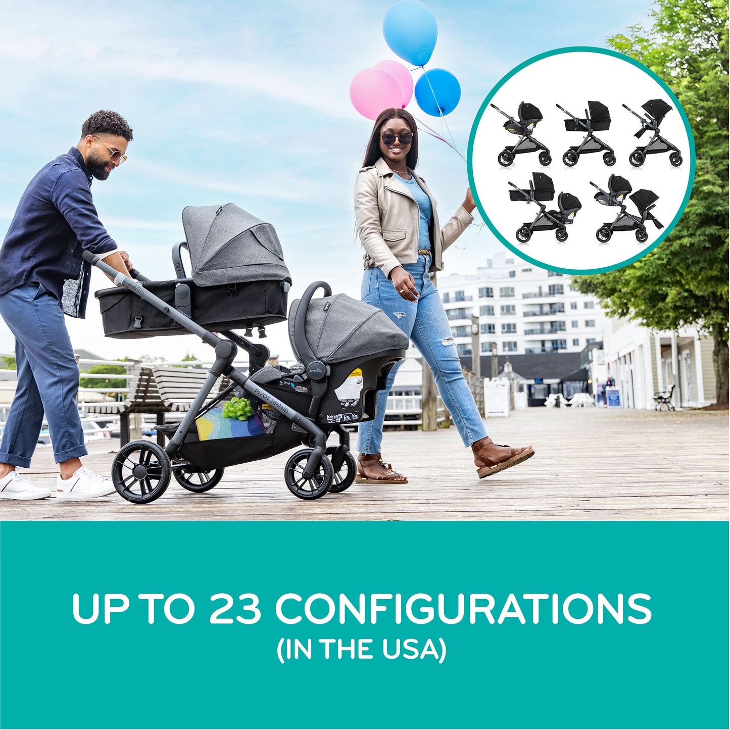 Evenflo - Pivot Xpand Modular Travel System with LiteMax Infant Car Seat - Ayrshire Black