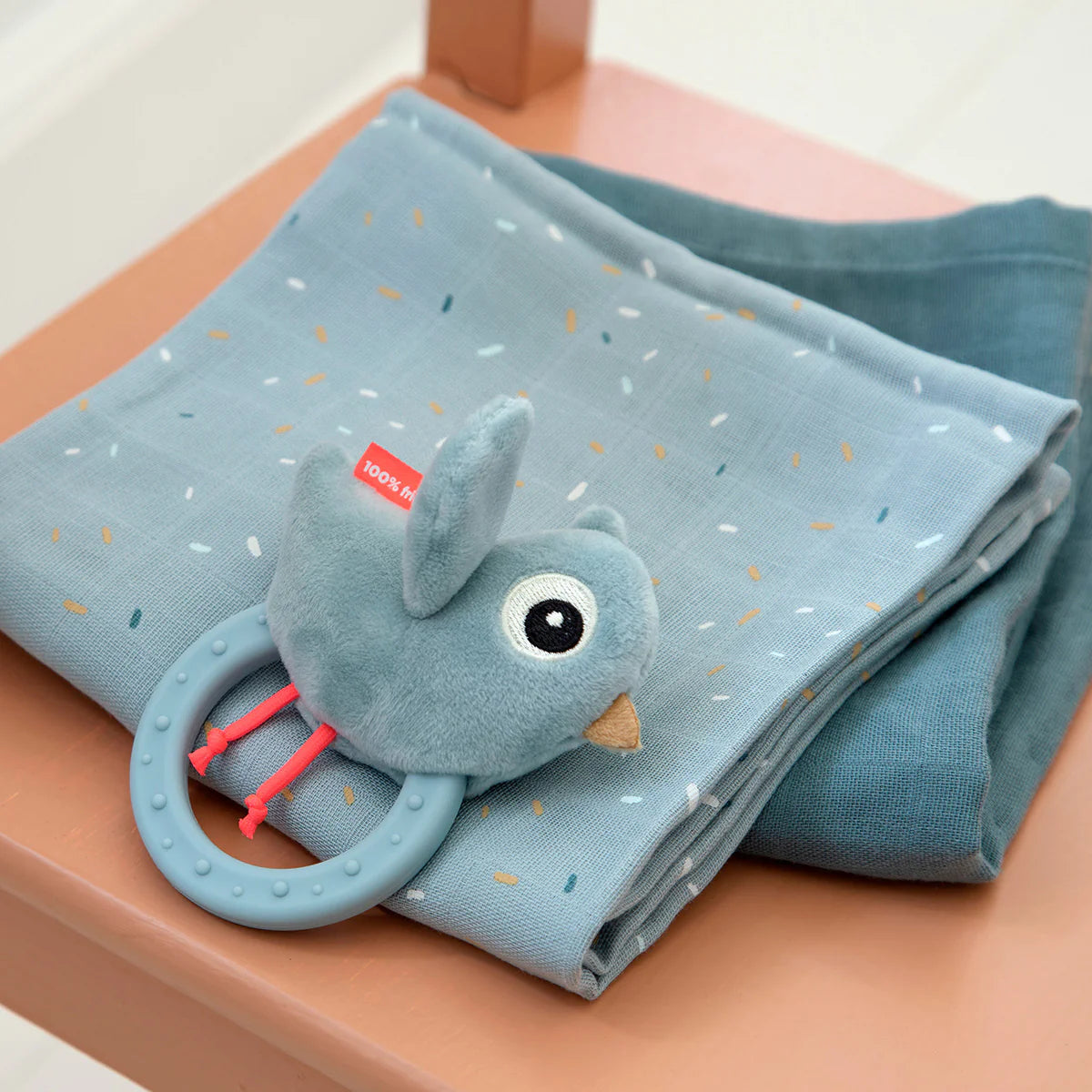 Done By Deer - Sensory Rattle W/Teether Birdee Blue