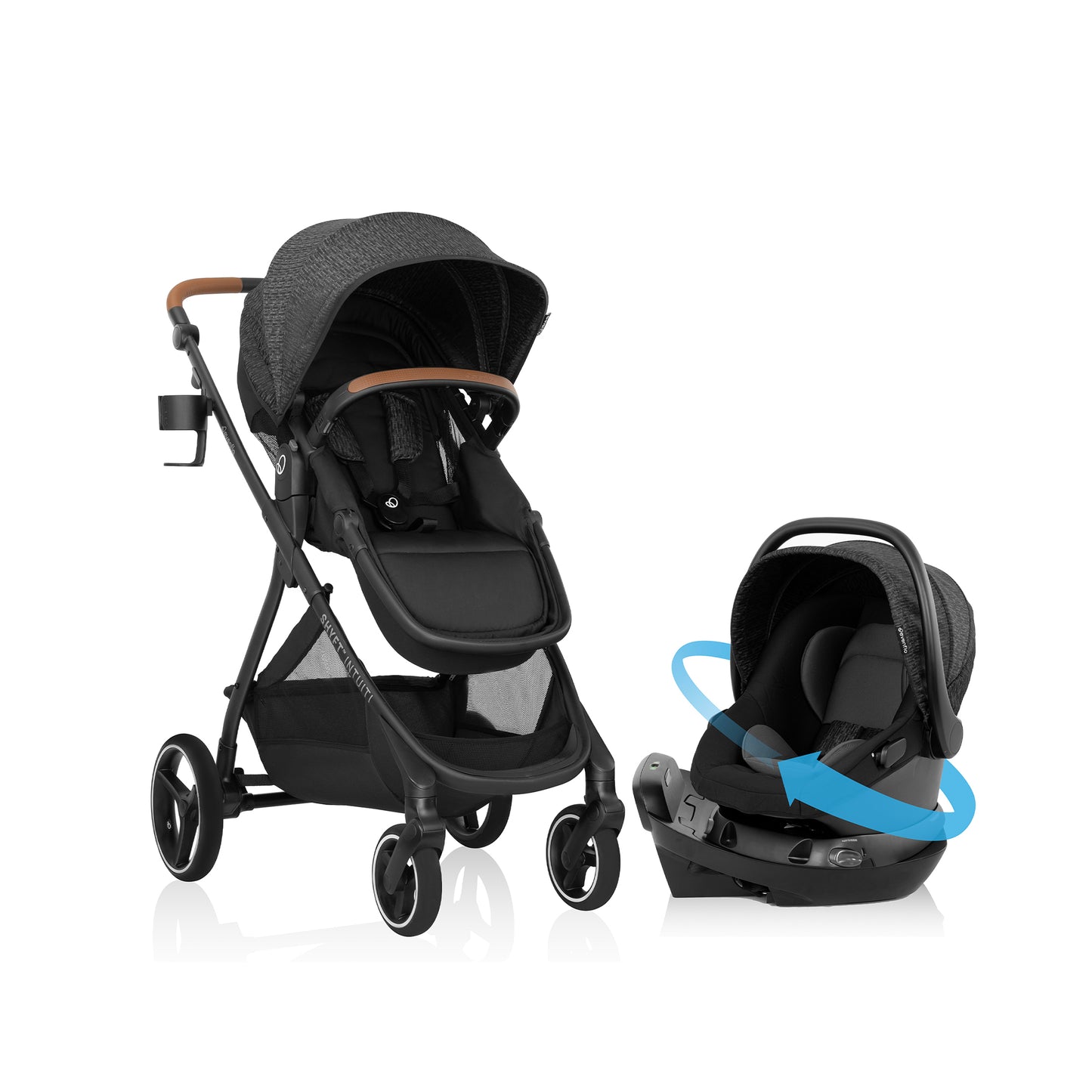 Evenflo - Shyft Intuiti Travel System with Revolve180 LiteMax NXT Rotational Infant Car Seat - Black Shale