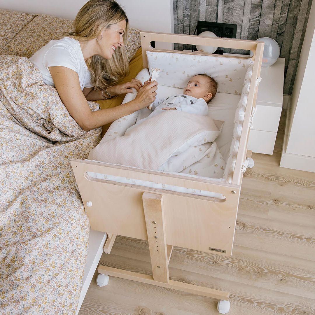 MICUNA - MO-1973 YOU & ME PLUS MINI COT WHITE/NATURAL WAX