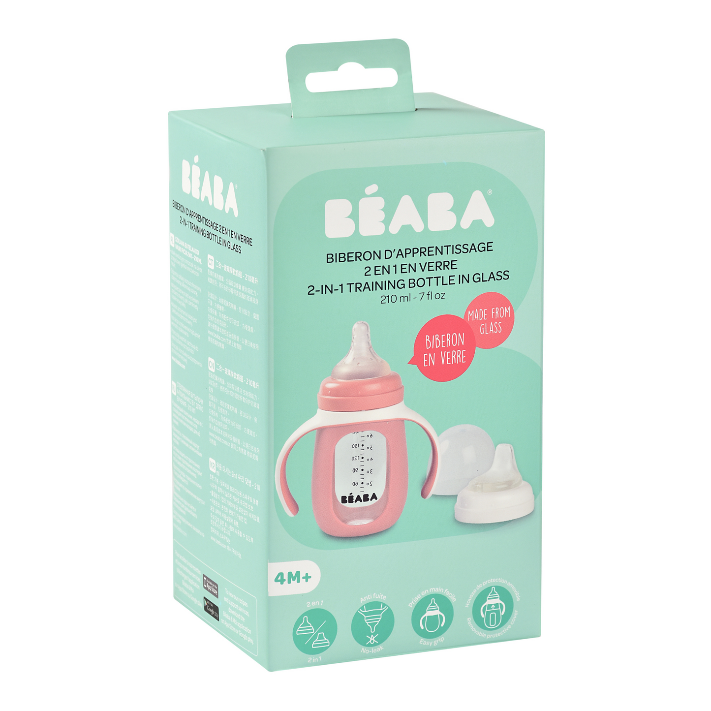 Beaba - 2-in-1 Learning Bottle 210ml + Silicone Sleeve Old Pink