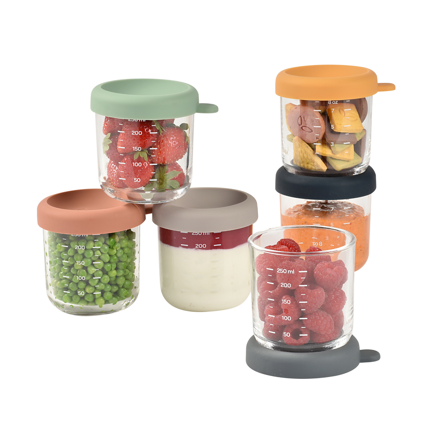 Beaba - Set Of 6 Glass Portion Jar 250ml Sunrise Color Mix