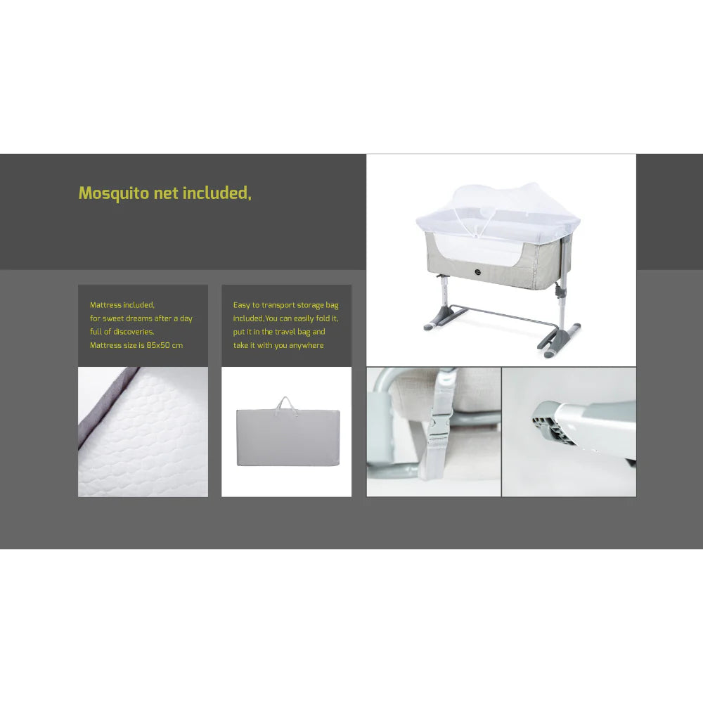 Nova Bedside Crib - Grey