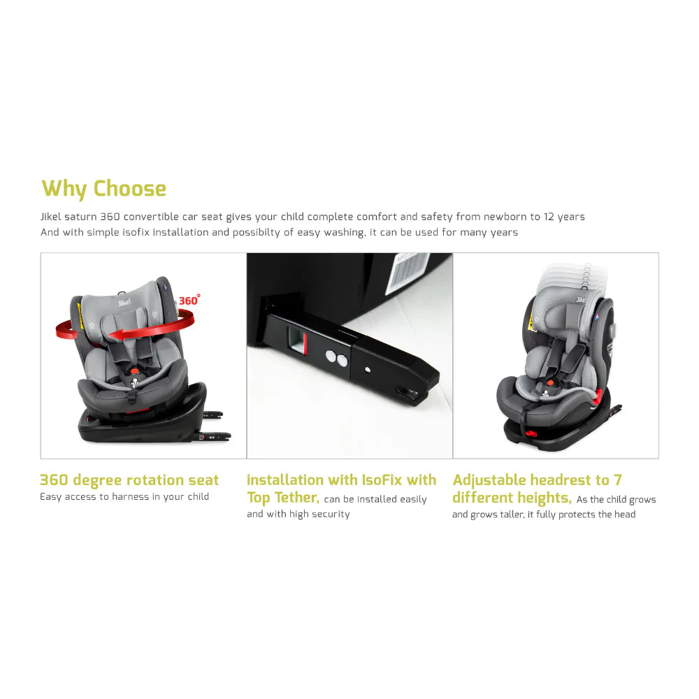 Jikel - Saturn Rotating IsoFix All-in-one Car Seat - Grey