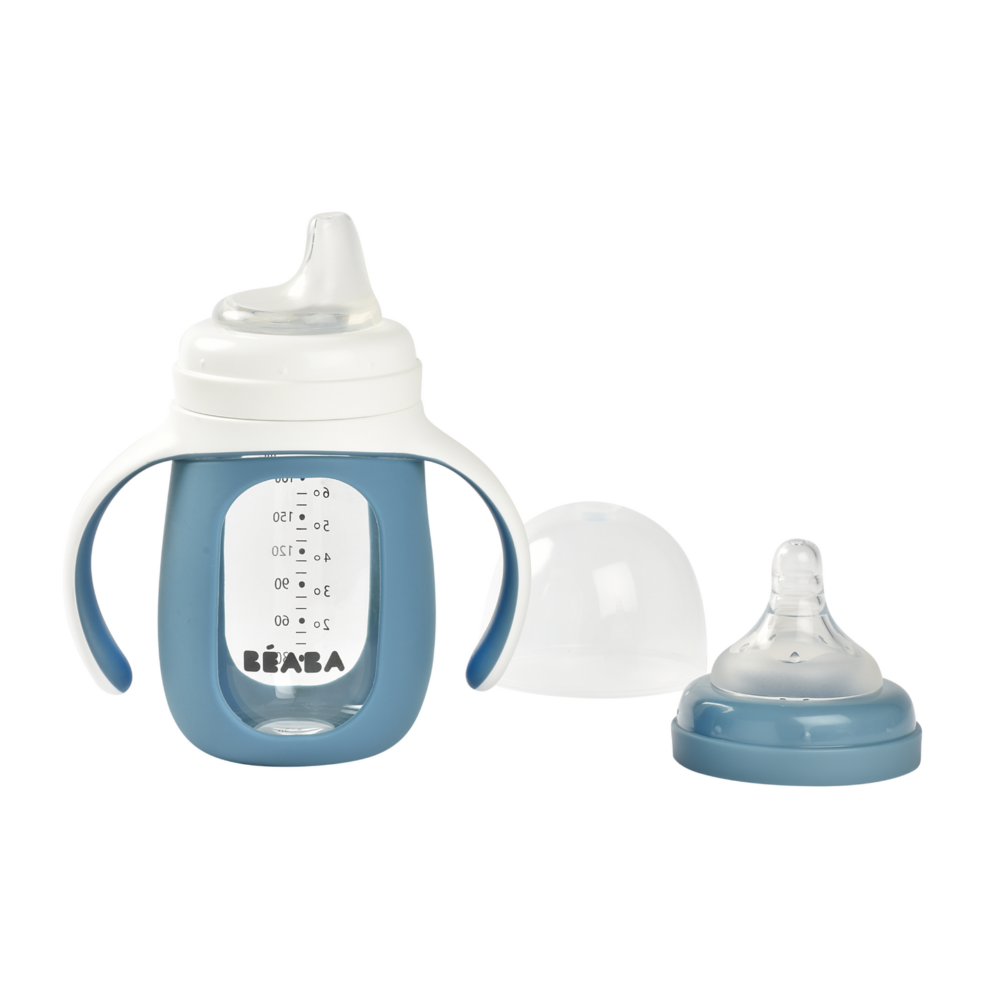 Beaba - 2-in-1 Learning Bottle 210ml + Silicone Sleeve Windy Blue