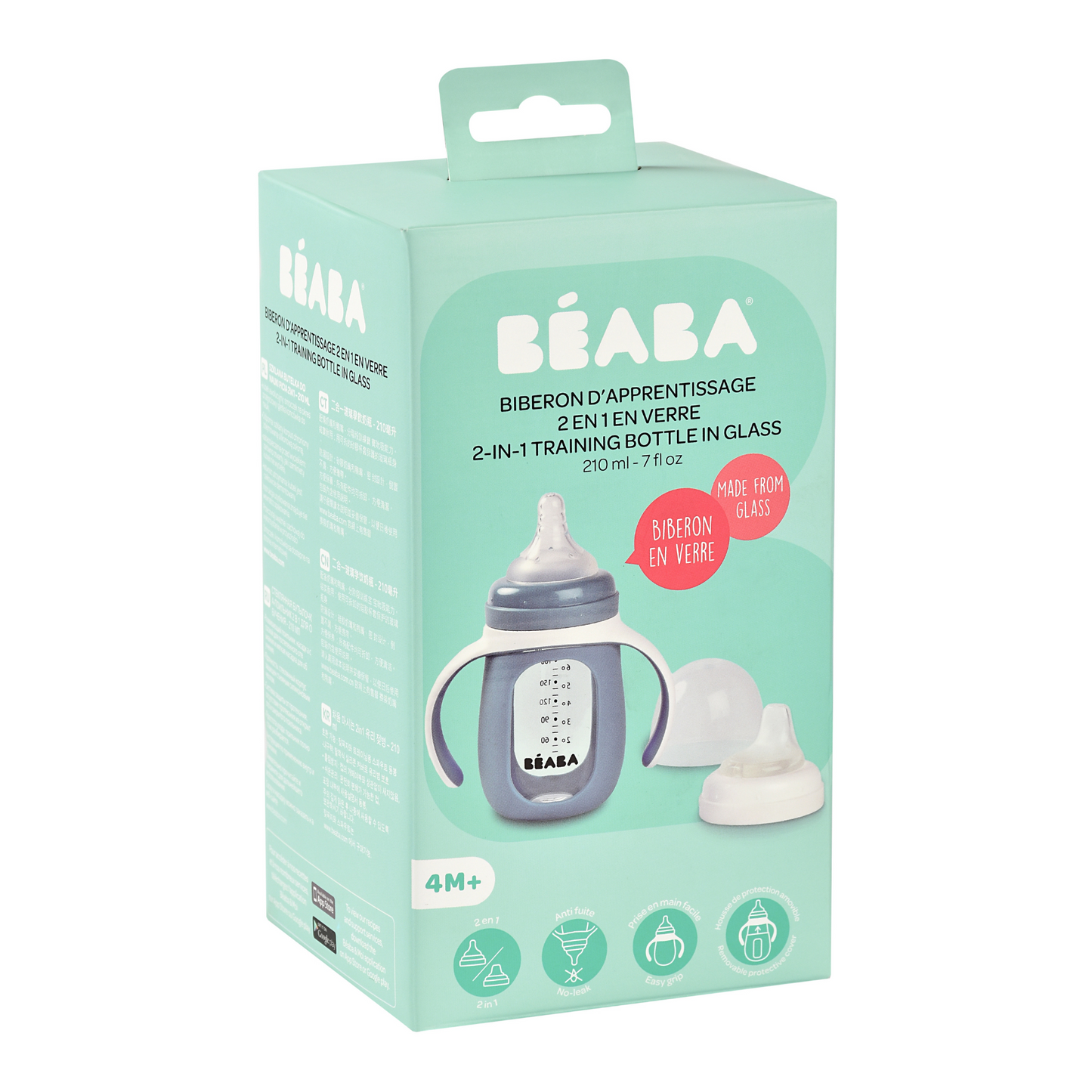 Beaba - 2-in-1 Learning Bottle 210ml + Silicone Sleeve Windy Blue