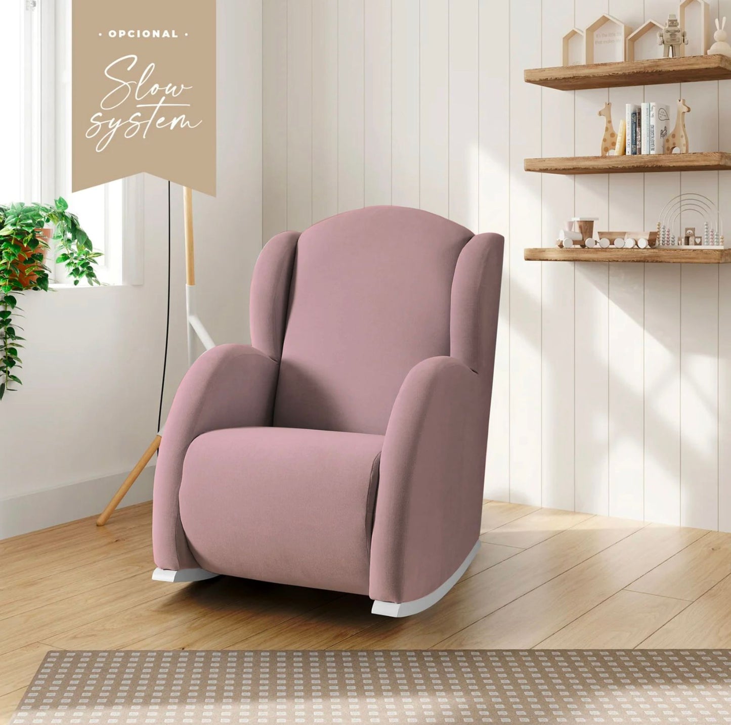 MICUNA - ROCKING NURSING CHAIR FLOR ACUALINE SAND PINK SLOW SYSTEM