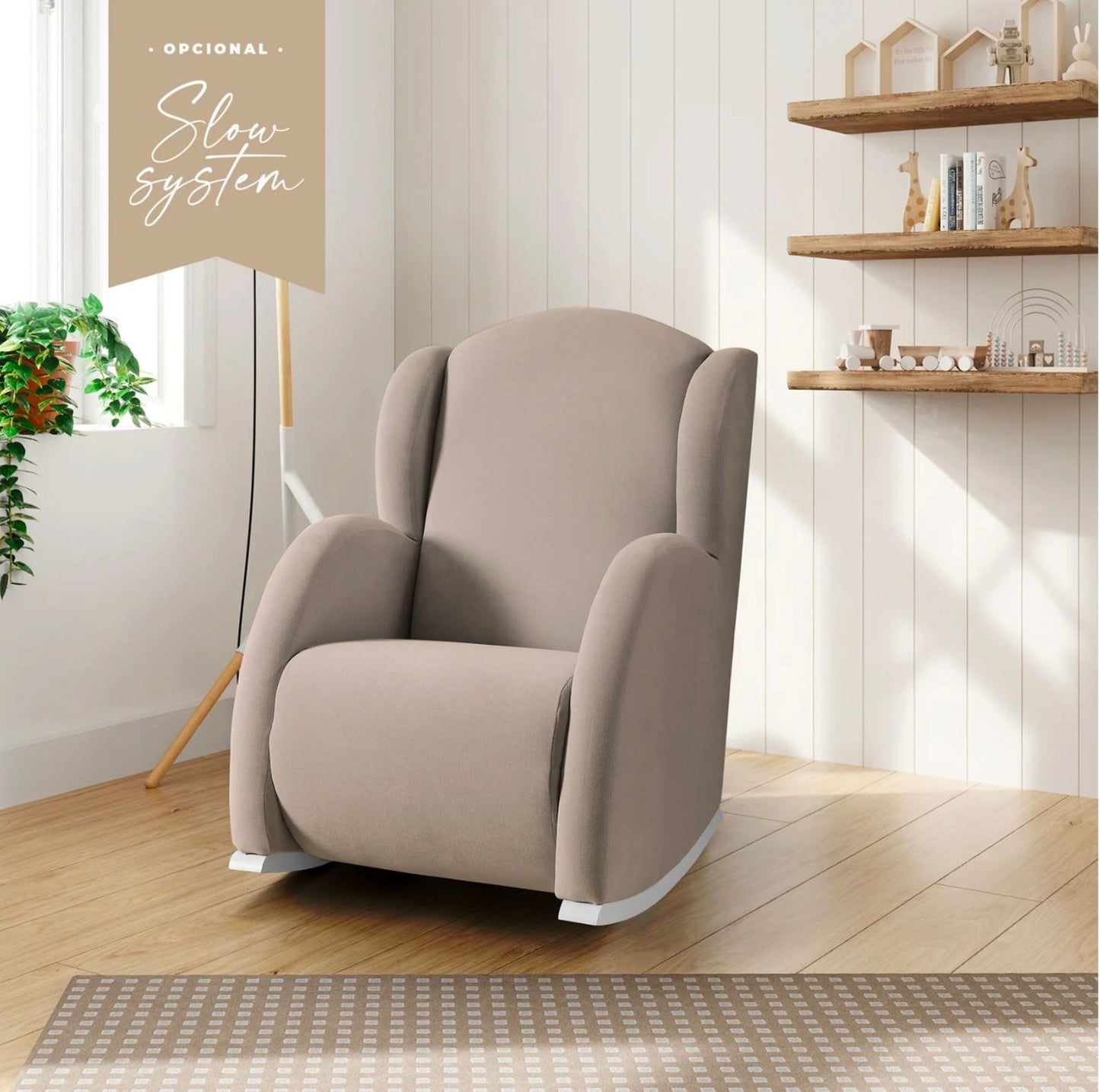 MICUNA - ROCKING NURSING CHAIR FLOR ACUALINE BEIGE SLOW SYSTEM