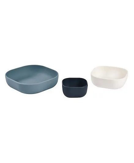 Beaba - Silicone 3 Piece Nesting Bowl Set - Night Blue/ Cotton/ Baltic Blue