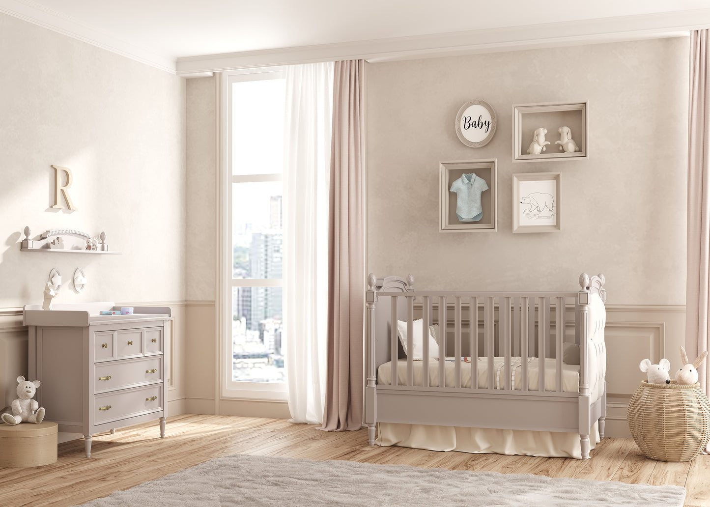 Jikel - Romantic Dresser Changer with Shelf Grey