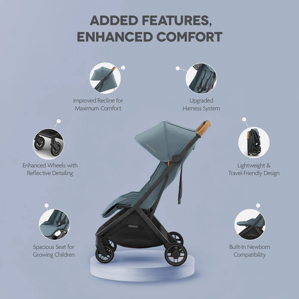 UPPAbaby - Minu V3 Stroller Sandstone Mélange Carbon Frame Chestnut Leather