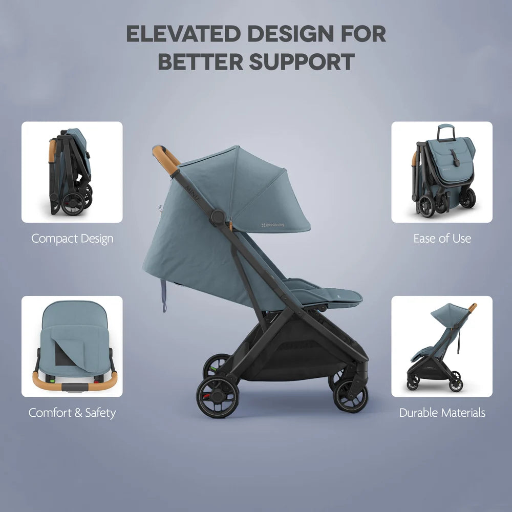 UPPAbaby - Minu V3 Stroller Sandstone Mélange Carbon Frame Chestnut Leather
