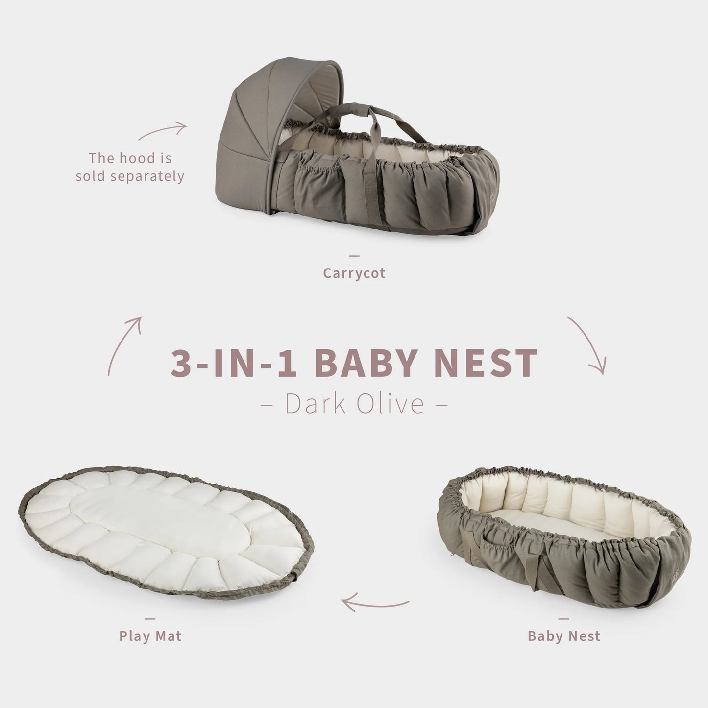 Sebra - 3-in-1 Baby Nest - Dark Olive