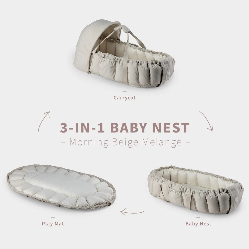Sebra - 3-in-1 Baby Nest+Hood, Morning Beige Melange