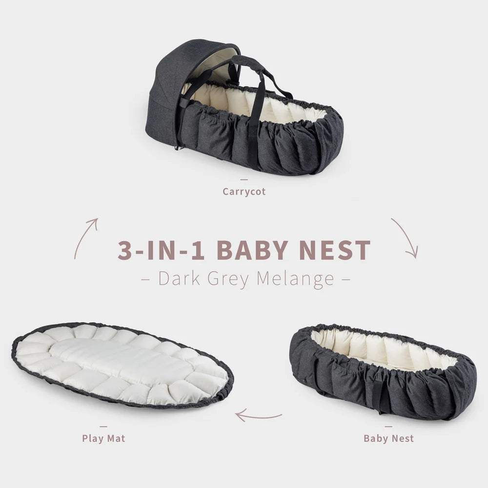 Sebra - 3-in-1 Baby Nest+hood, Dark Grey Melange