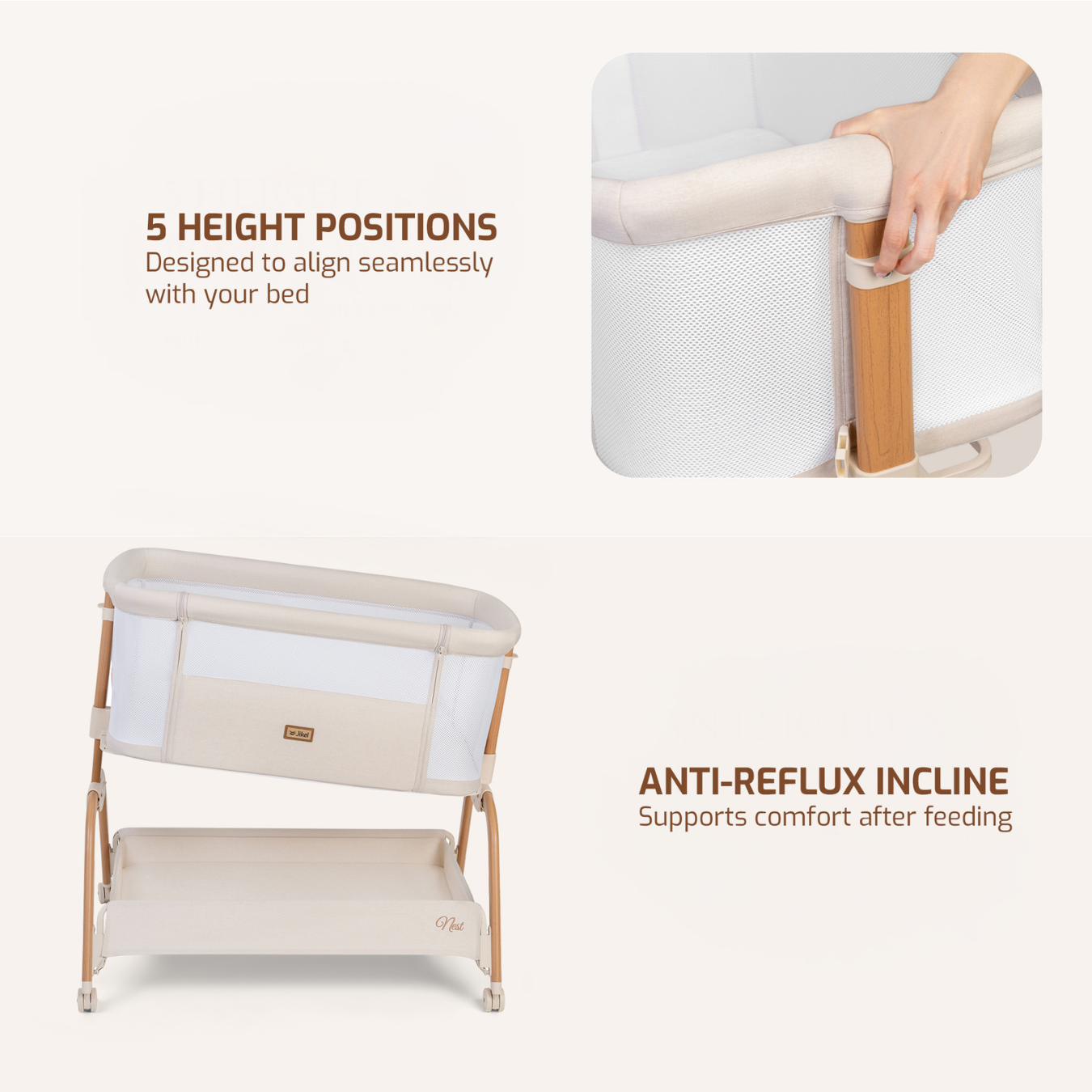 Jikel - Nest Co-sleeper Bedside Crib - Soft Beige