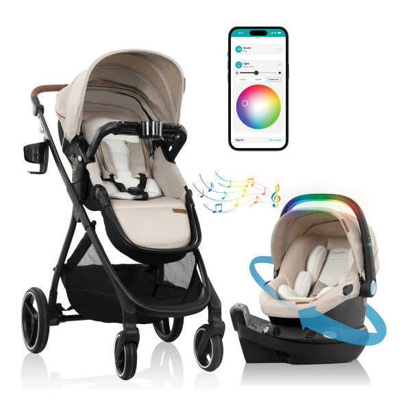 Evenflo - Shyft Intuiti+ Travel System featuring Revolve180 LiteMax NXT with SensorySoothe - Champagne